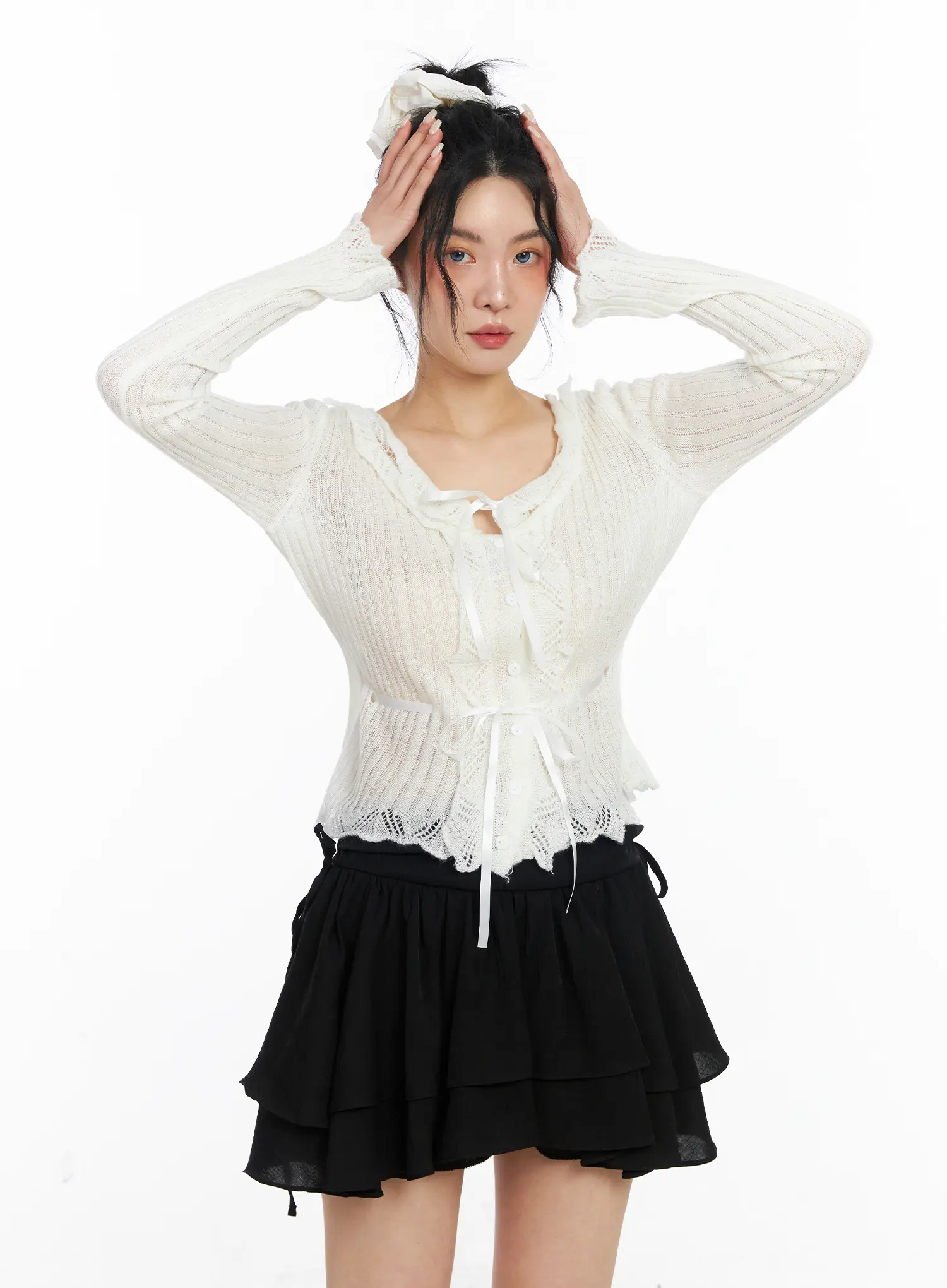 Romantic Frill Ribbon Knit Cardigan CJ523 - Image 2
