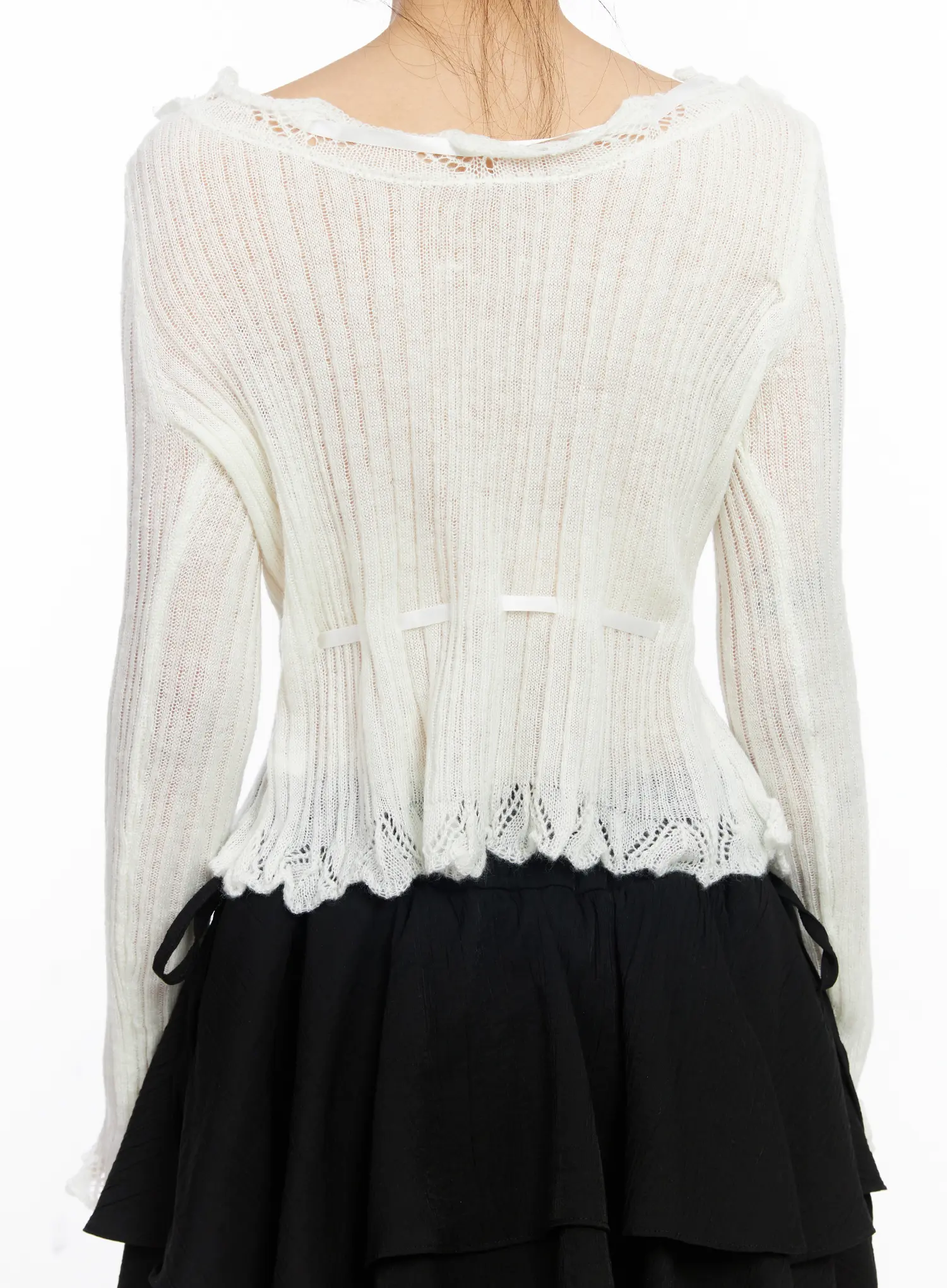 Romantic Frill Ribbon Knit Cardigan CJ523 - Image 9