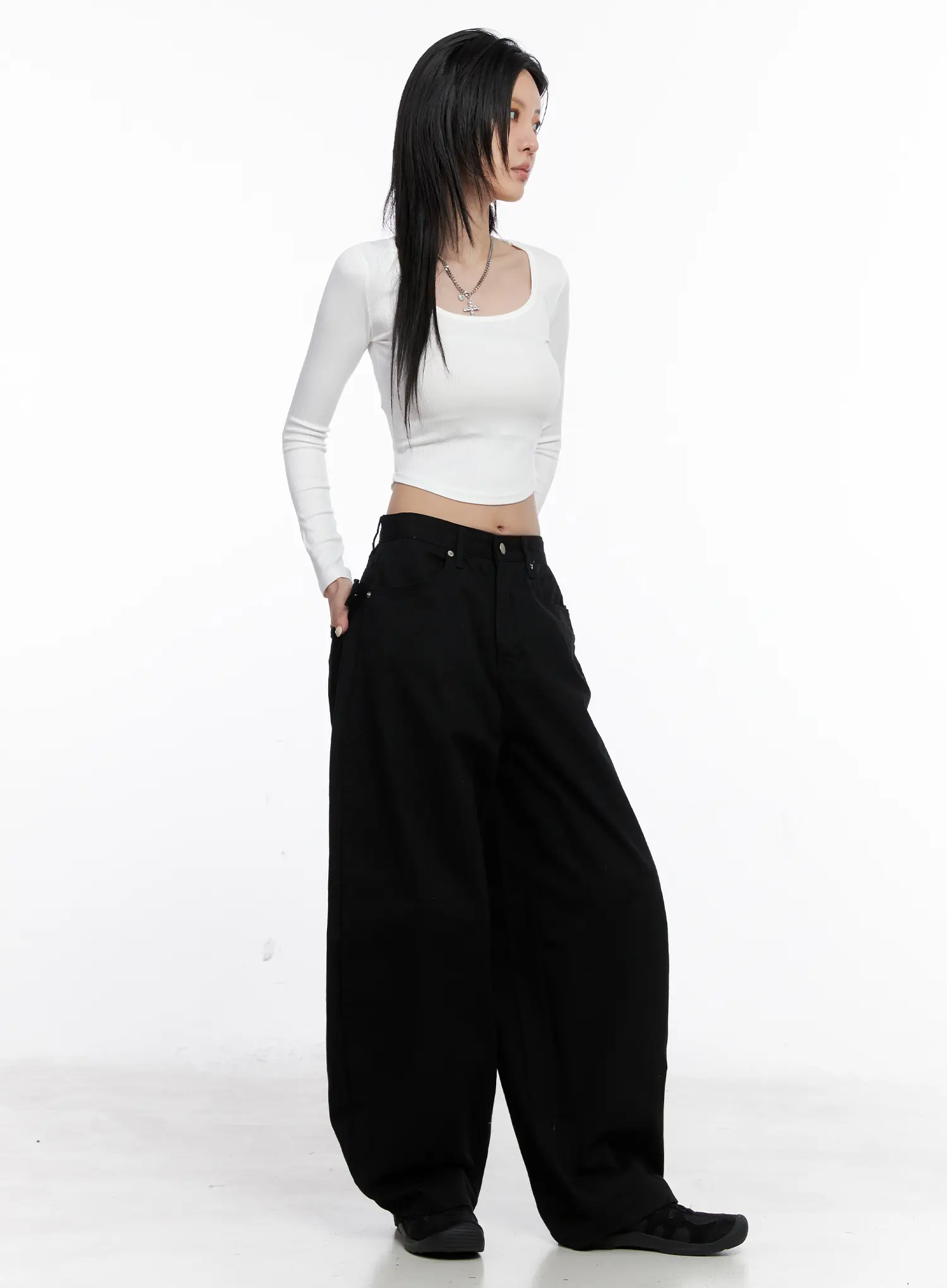 Round Neck Ribbed Long Sleeve Crop Top CS512 - Image 5