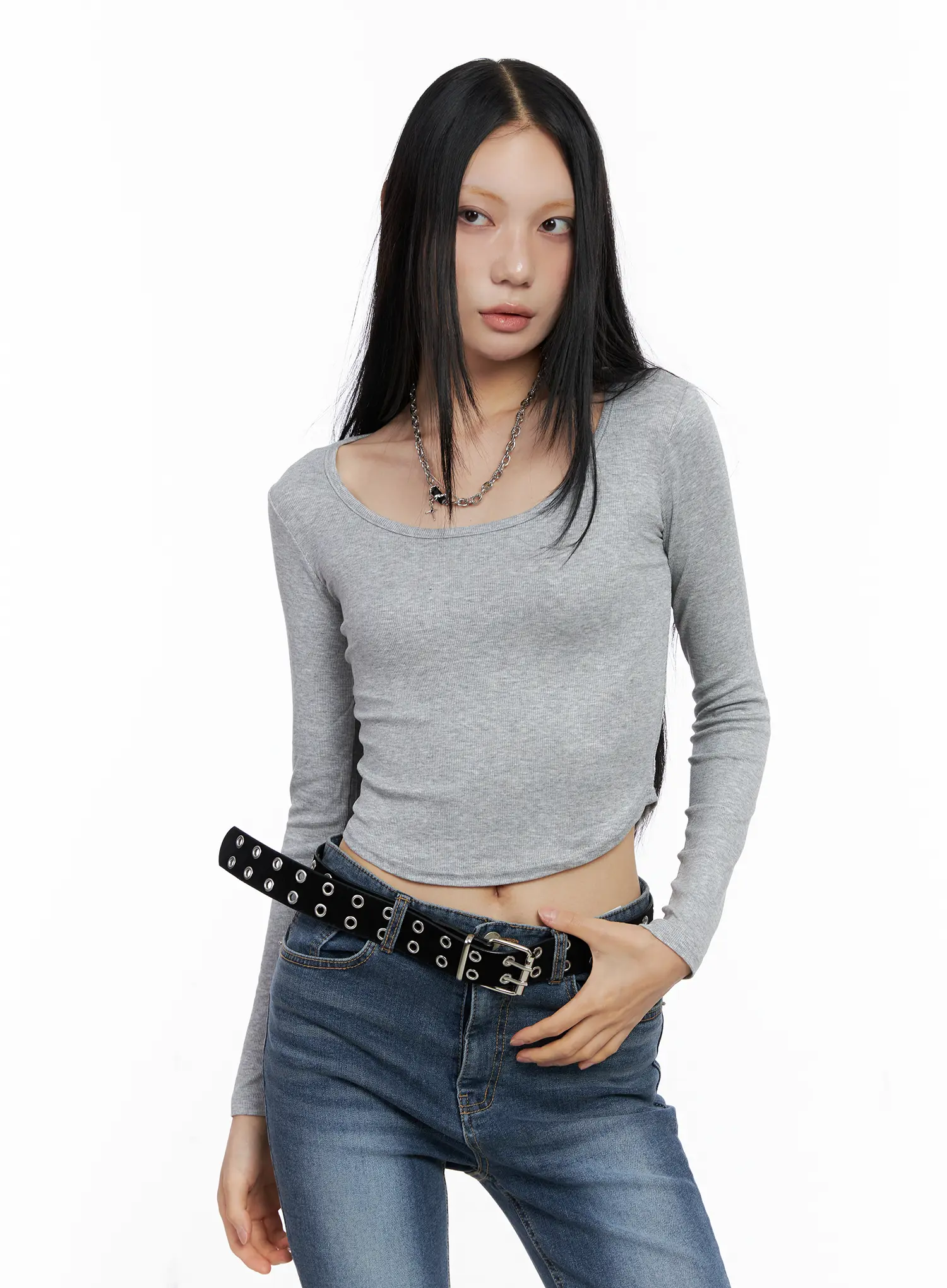 Round Neck Ribbed Long Sleeve Crop Top CS512 - Image 9