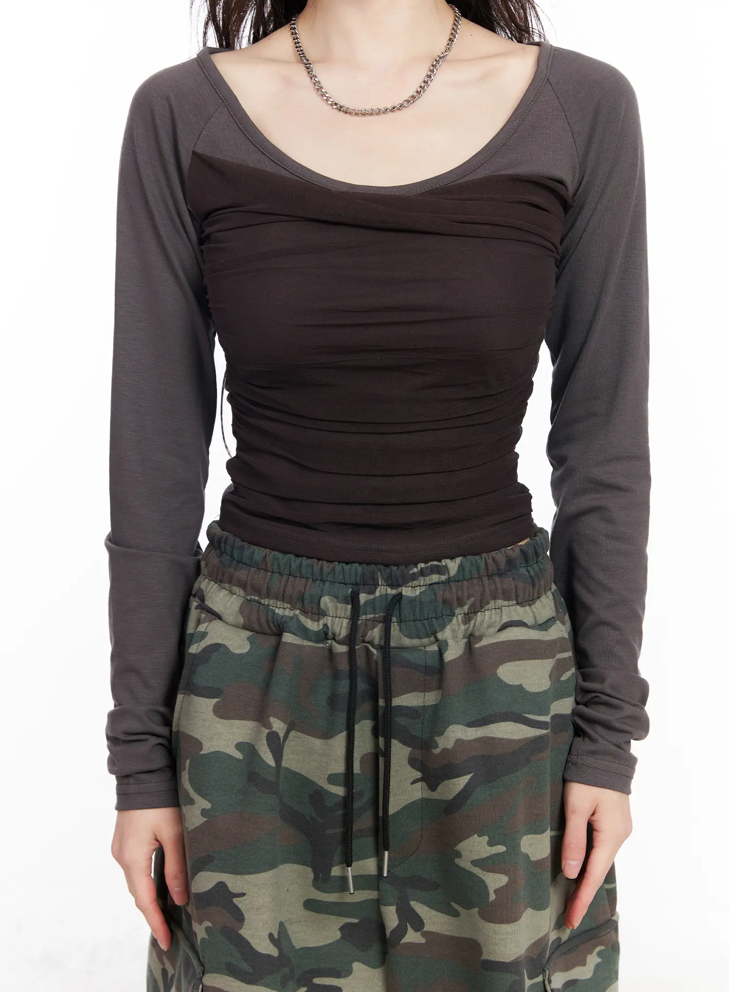 Ruched Chiffon Crop Long Sleeve Top CM518 - Image 8