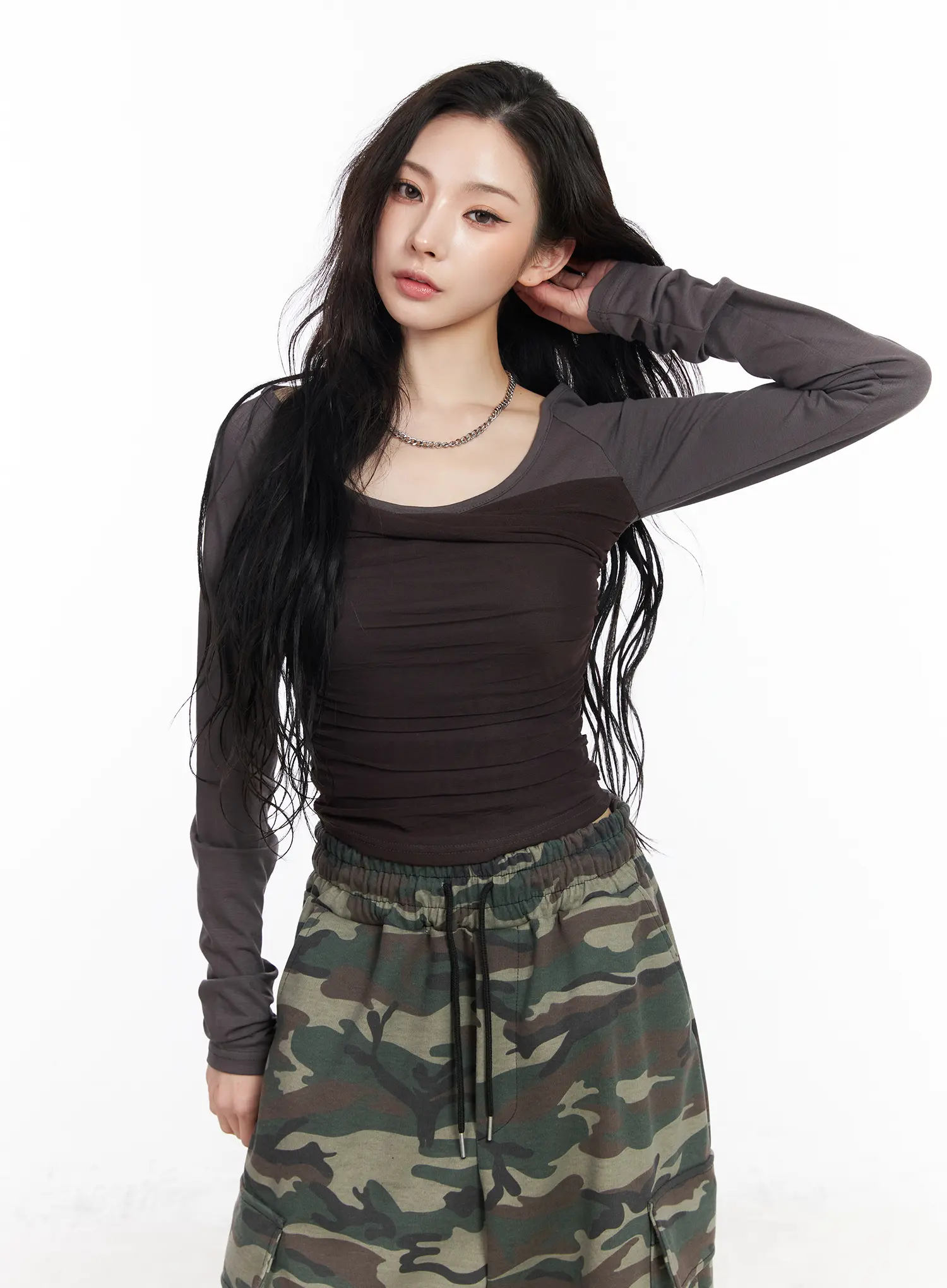Ruched Chiffon Crop Long Sleeve Top CM518 - Image 9