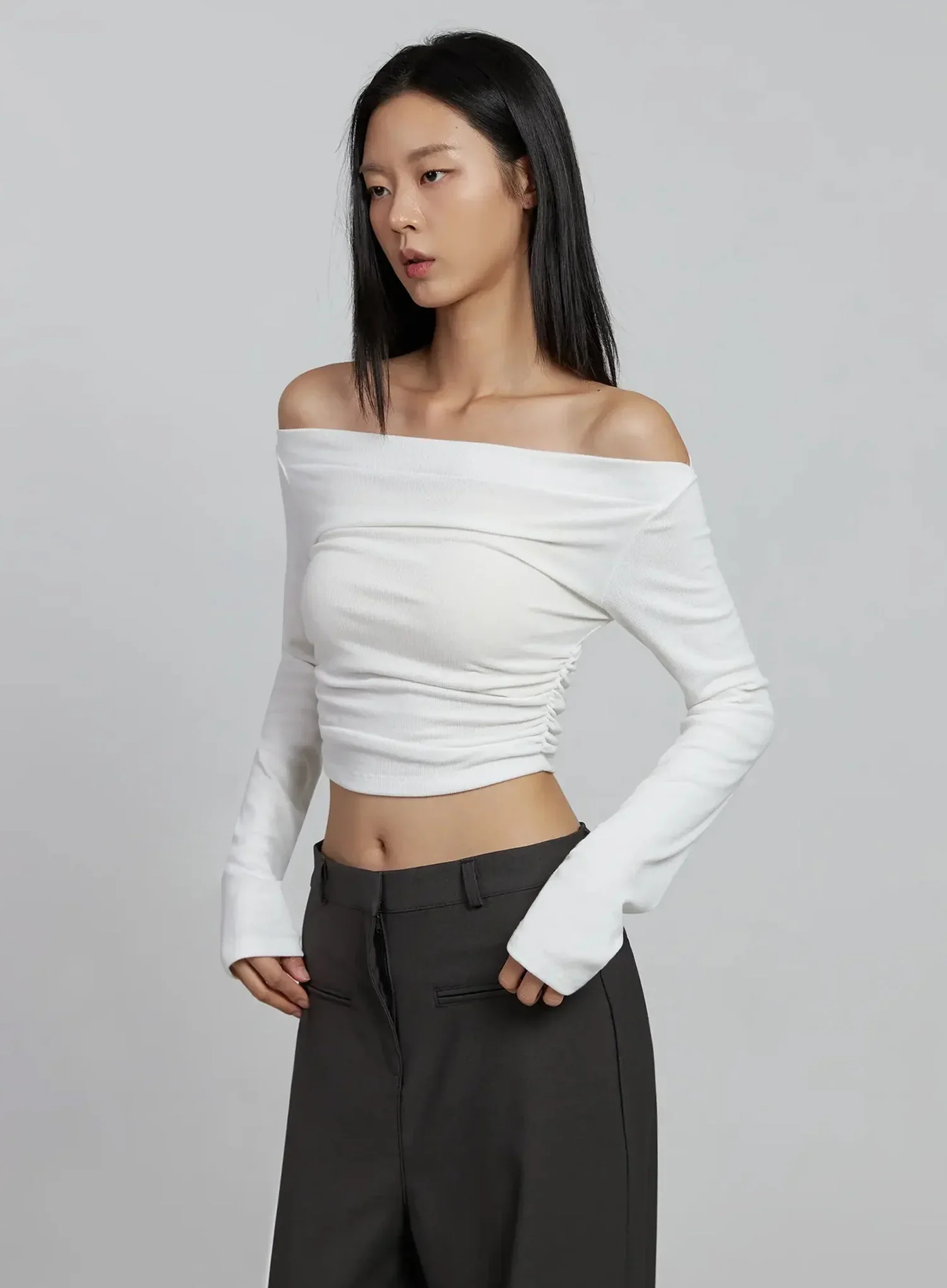 Ruched Off-Shoulder Crop Top IM520 - Image 13