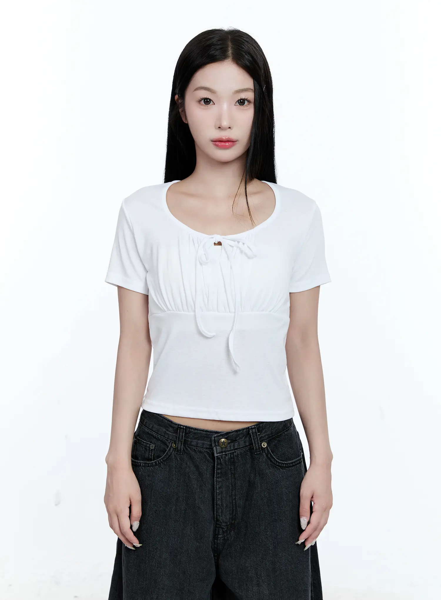 Ruched Ribbon Cropped Tee CG507 - Image 10