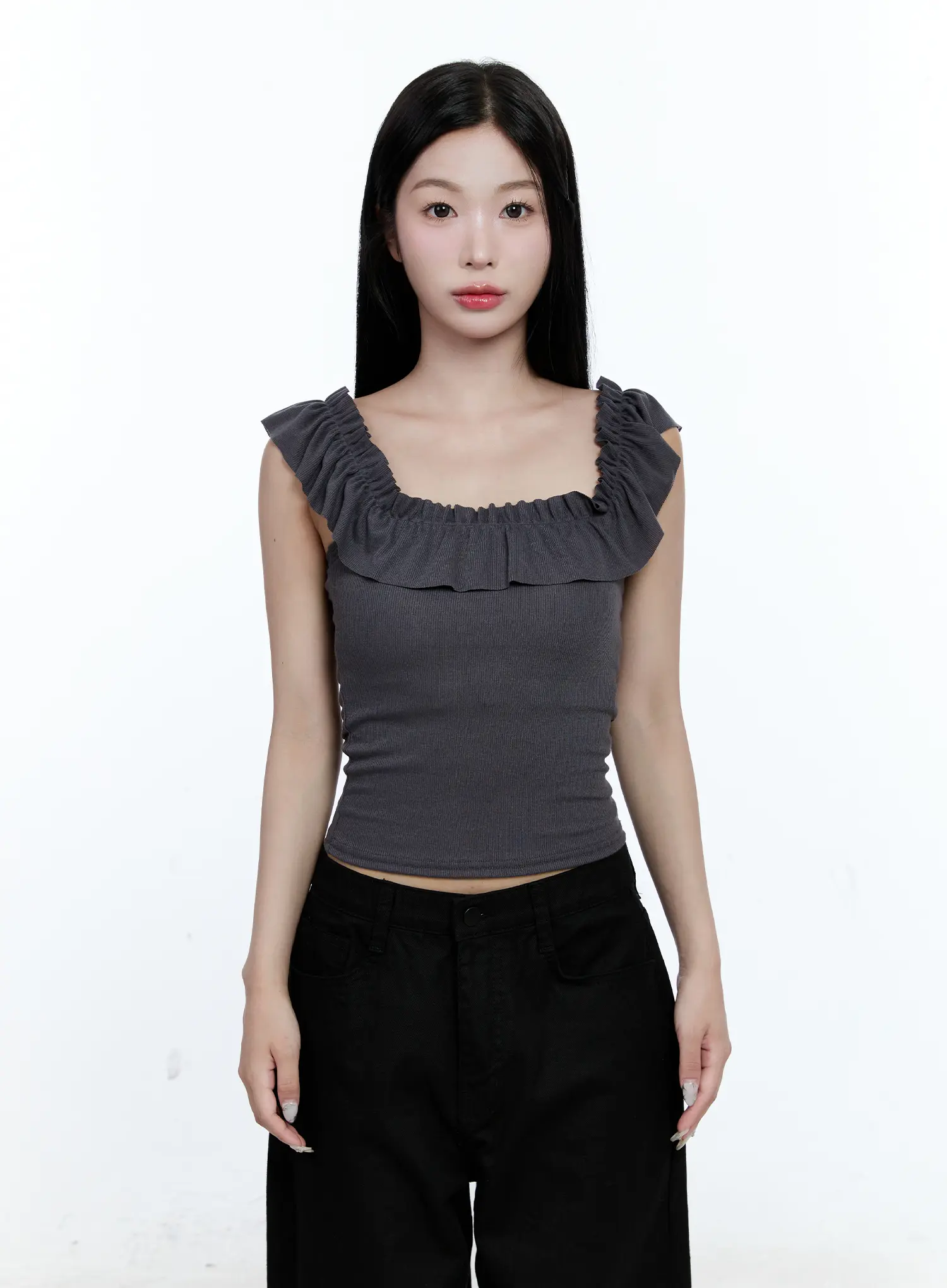 Ruffle Detail Square-Neck Top CG507