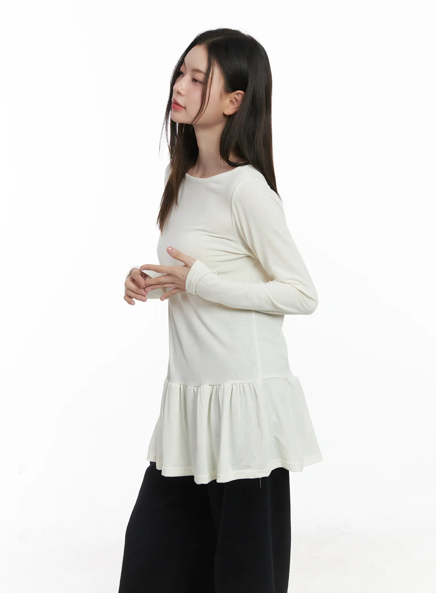 Ruffle Hem Loose Long Sleeve Top CJ506 - Image 6