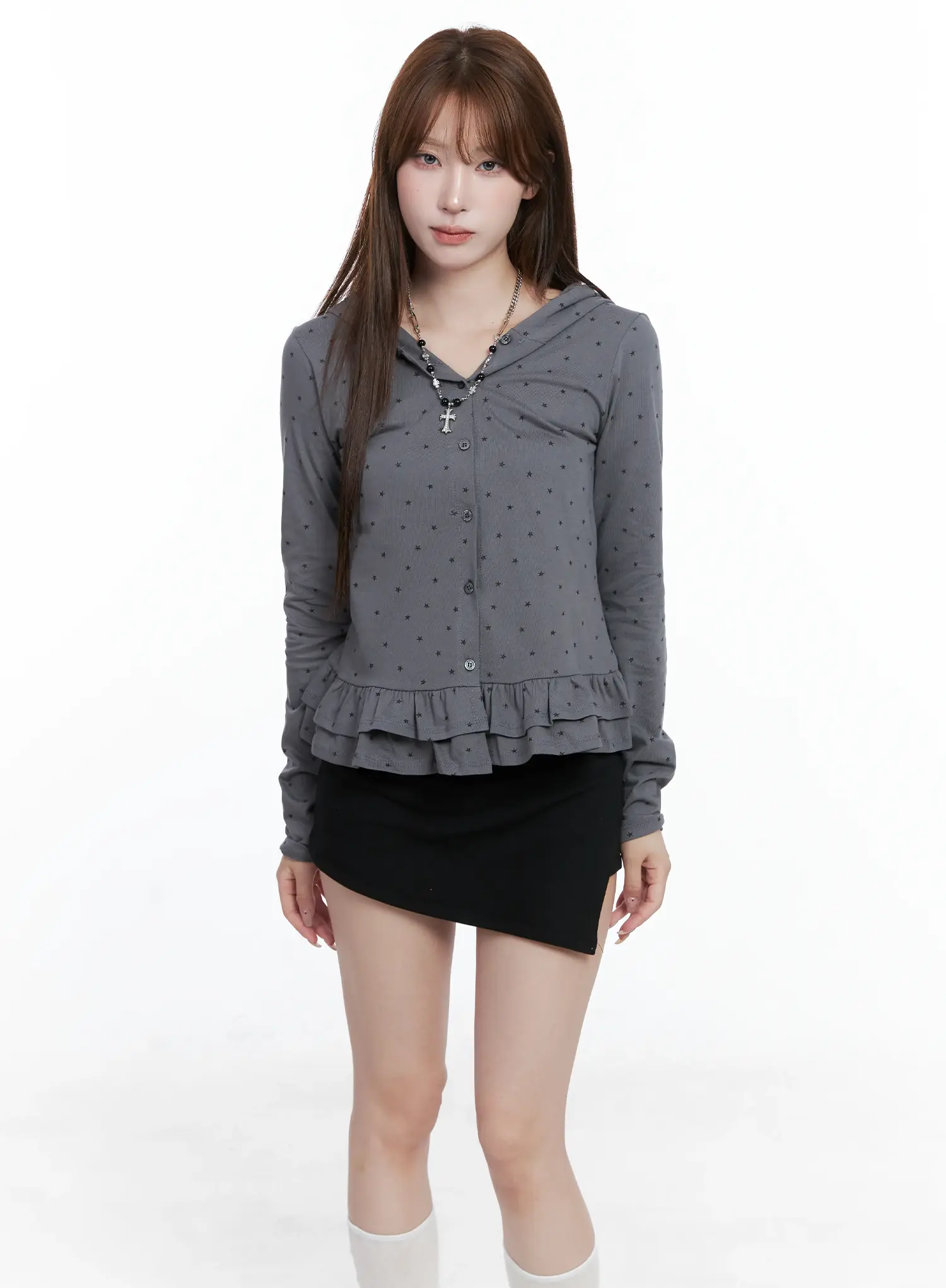 Ruffle Polka-Dot Hooded Cardigan CS501 - Image 8