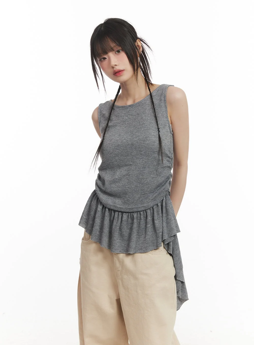 Ruffle Shirred Asymmetric Tank Top CF519 - Image 10
