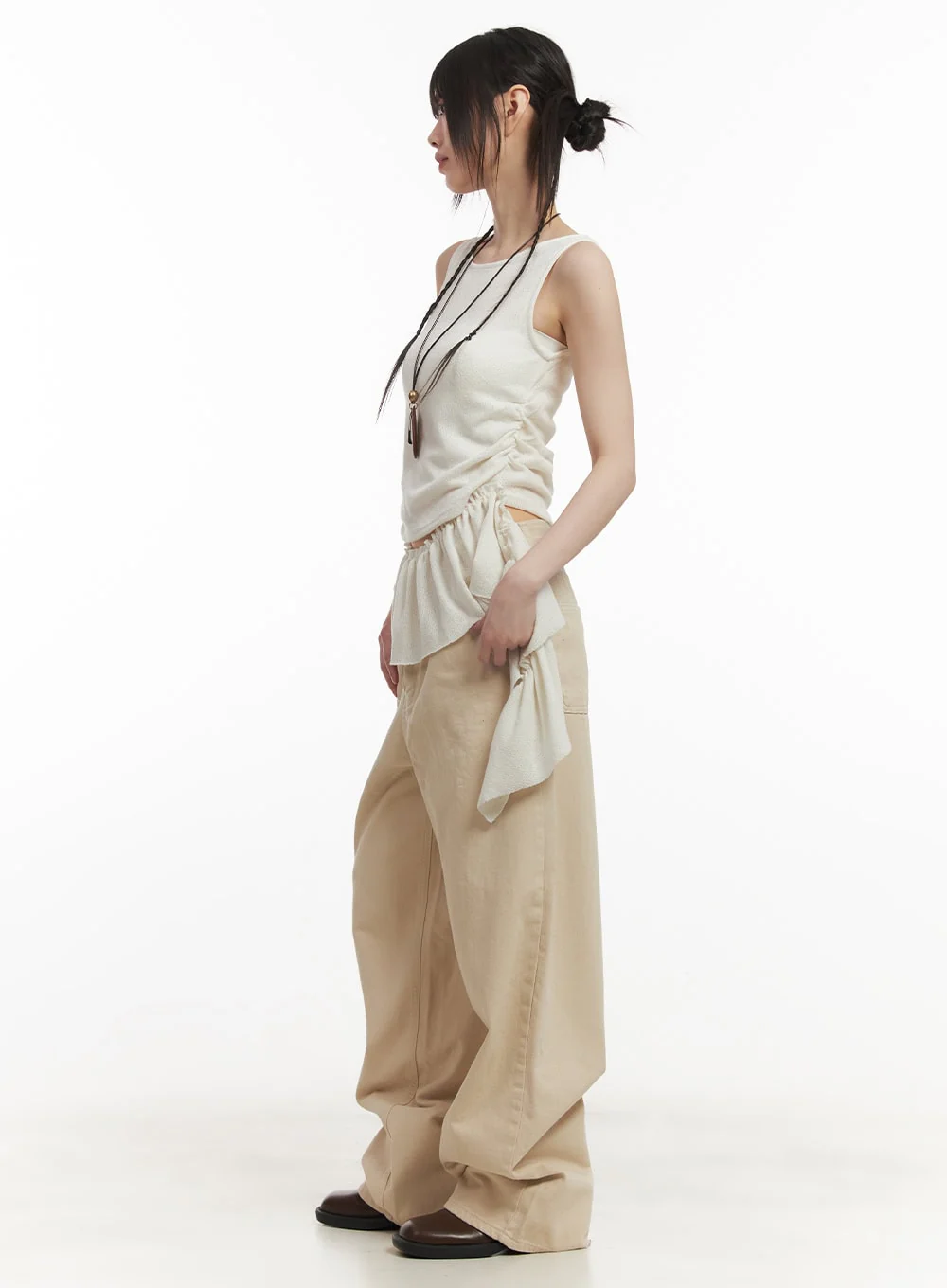 Ruffle Shirred Asymmetric Tank Top CF519 - Image 5