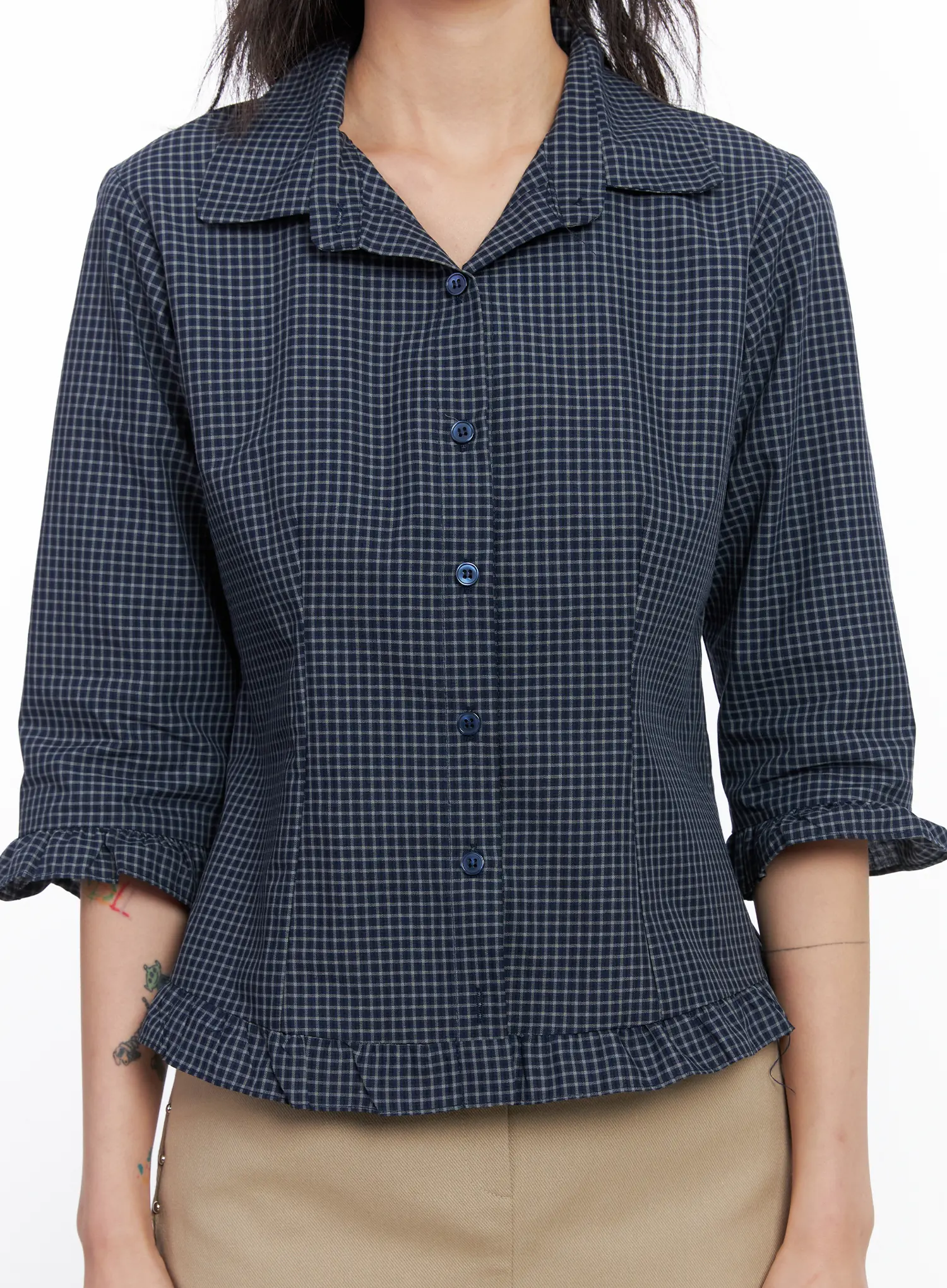 Ruffled Gingham 3/4 Shirt CO507 - Image 3