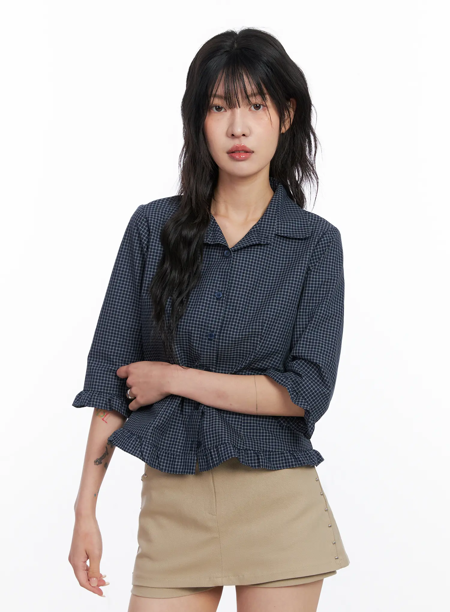 Ruffled Gingham 3/4 Shirt CO507 - Image 4