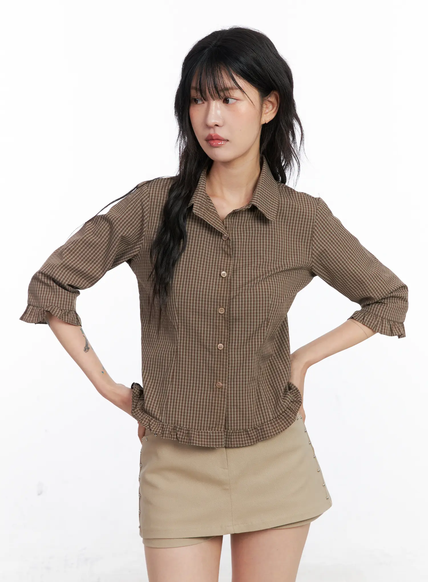 Ruffled Gingham 3/4 Shirt CO507 - Image 7