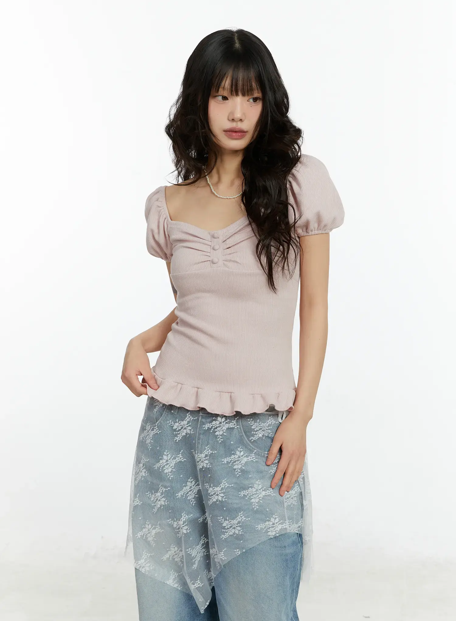 Ruffled Puff Sleeve Lace Top CF510 - Image 10
