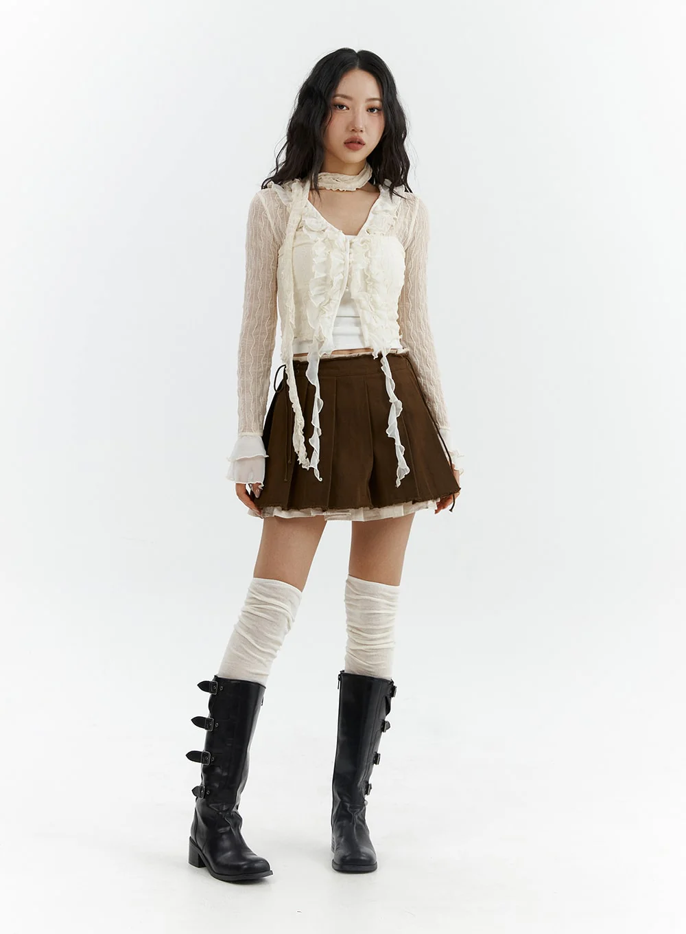 Ruffled Tie Front Cardigan CJ425 - Image 3