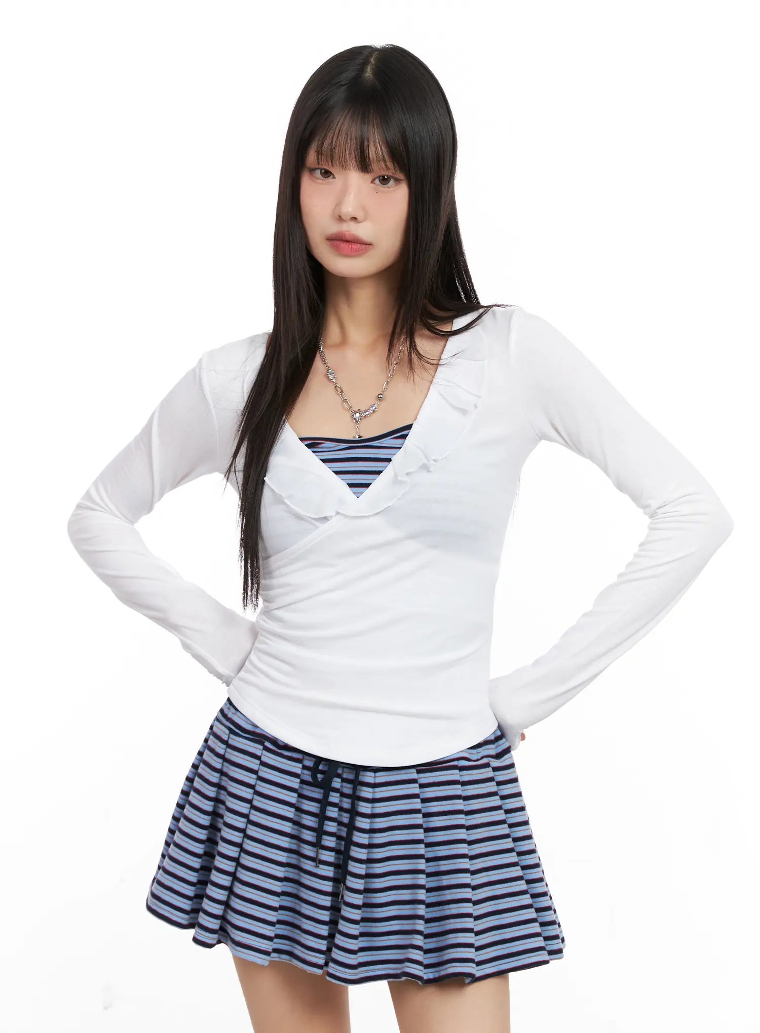 Ruffled V-Neck Chiffon Top CN520 - Image 10
