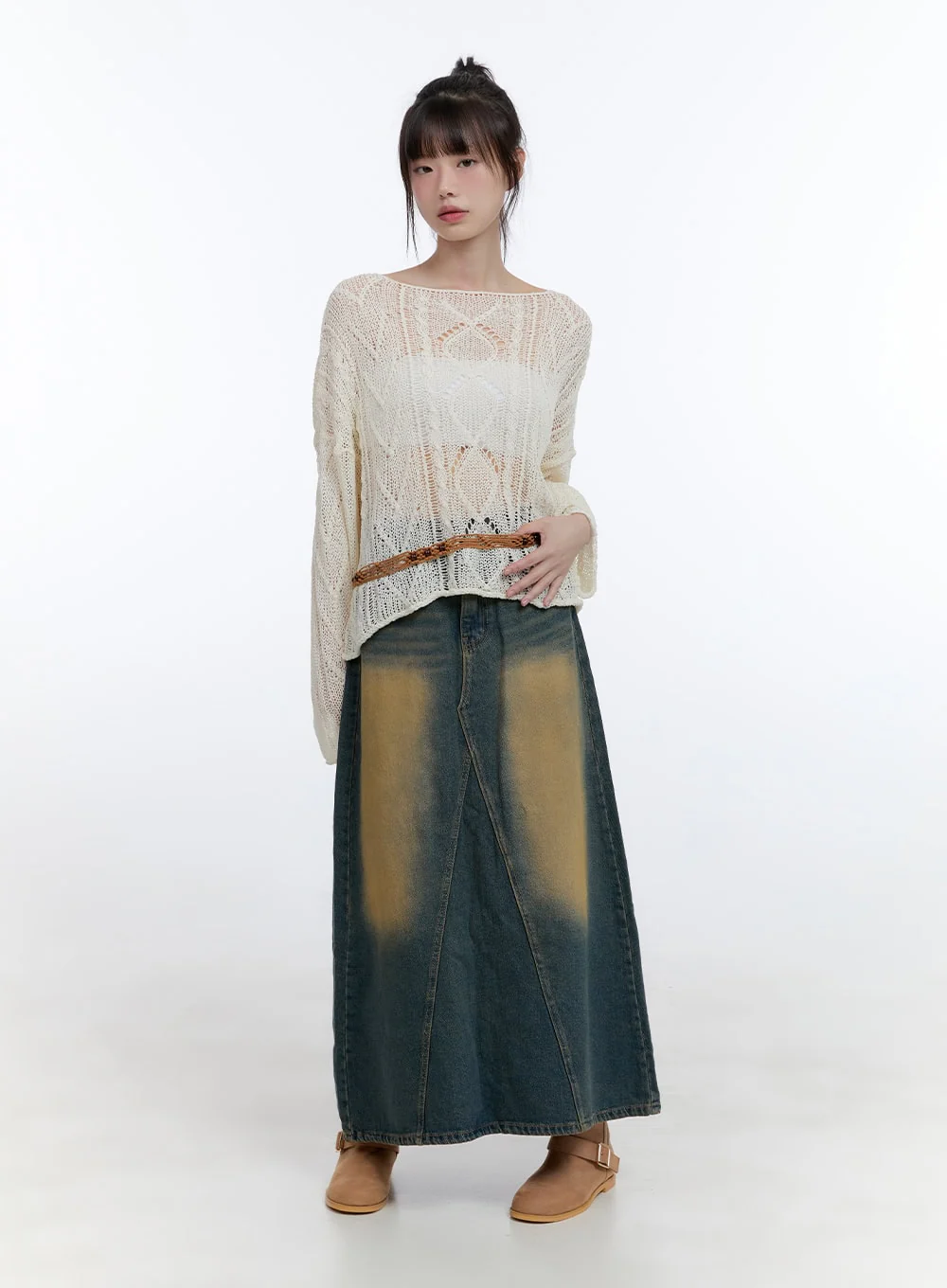 See-Through Knit Boat Neck Sweater CG413 - Image 2