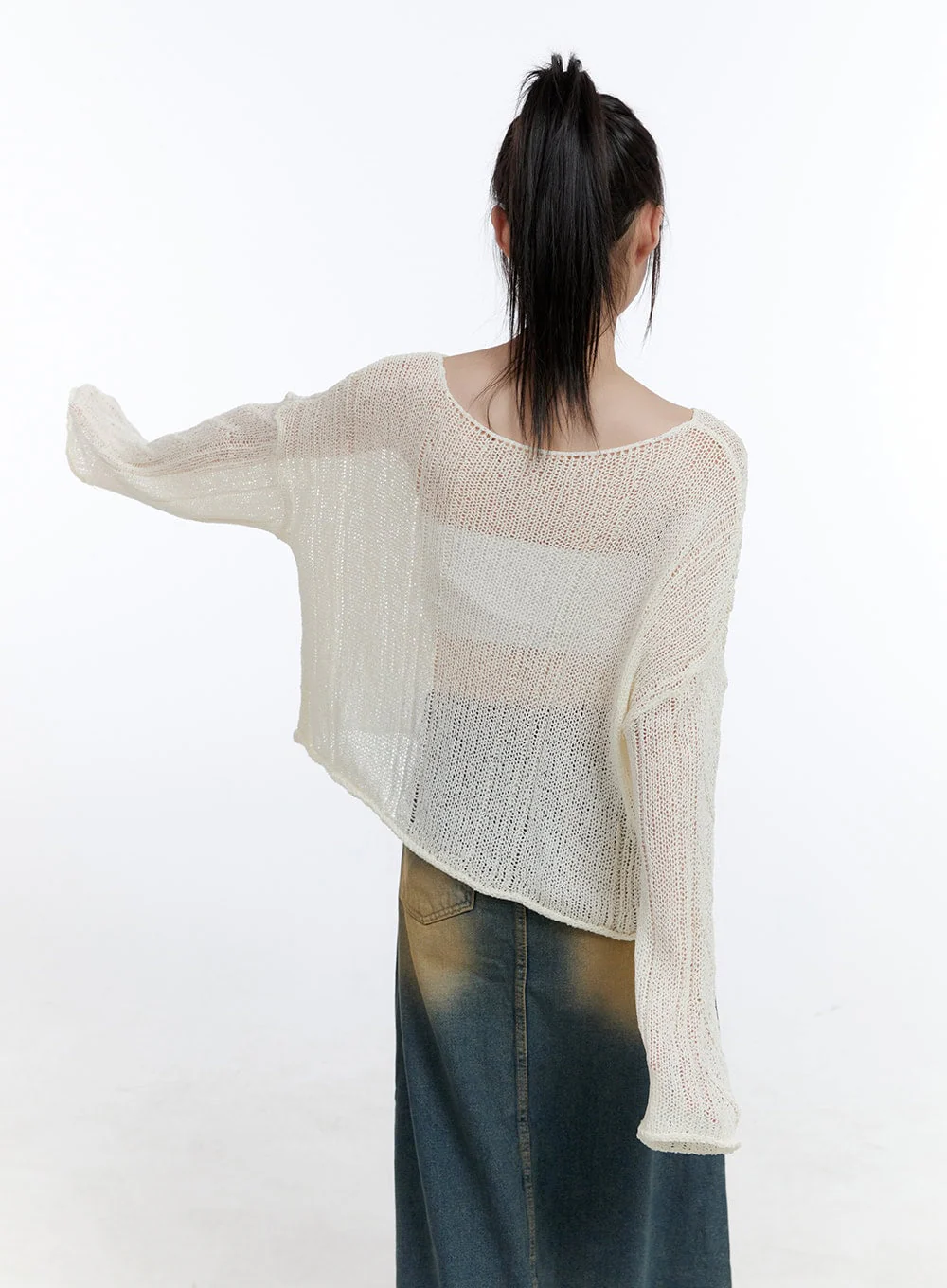 See-Through Knit Boat Neck Sweater CG413 - Image 7