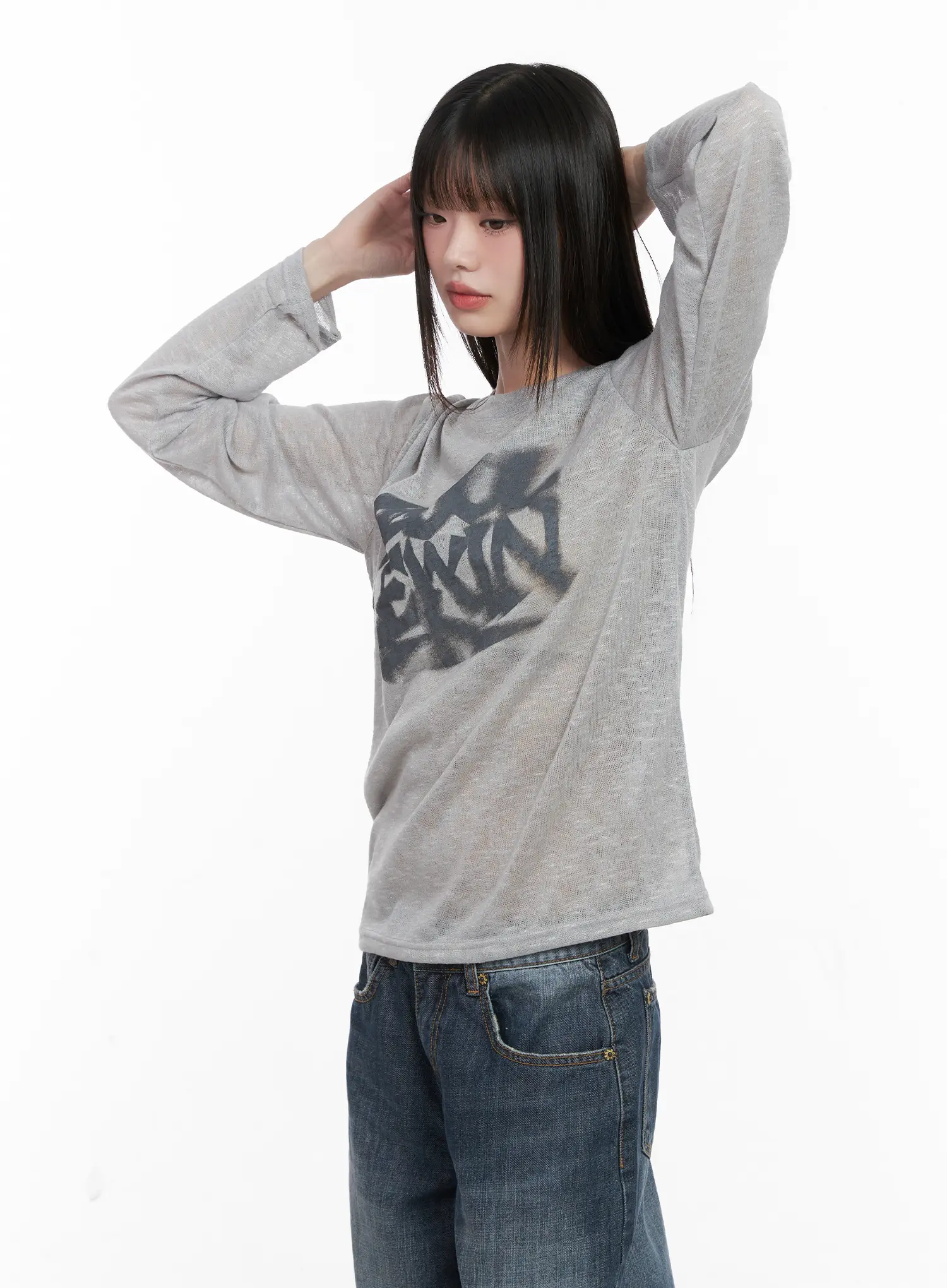 Seoul Graphic Sheer Long Sleeve Tee CN511 - Image 6