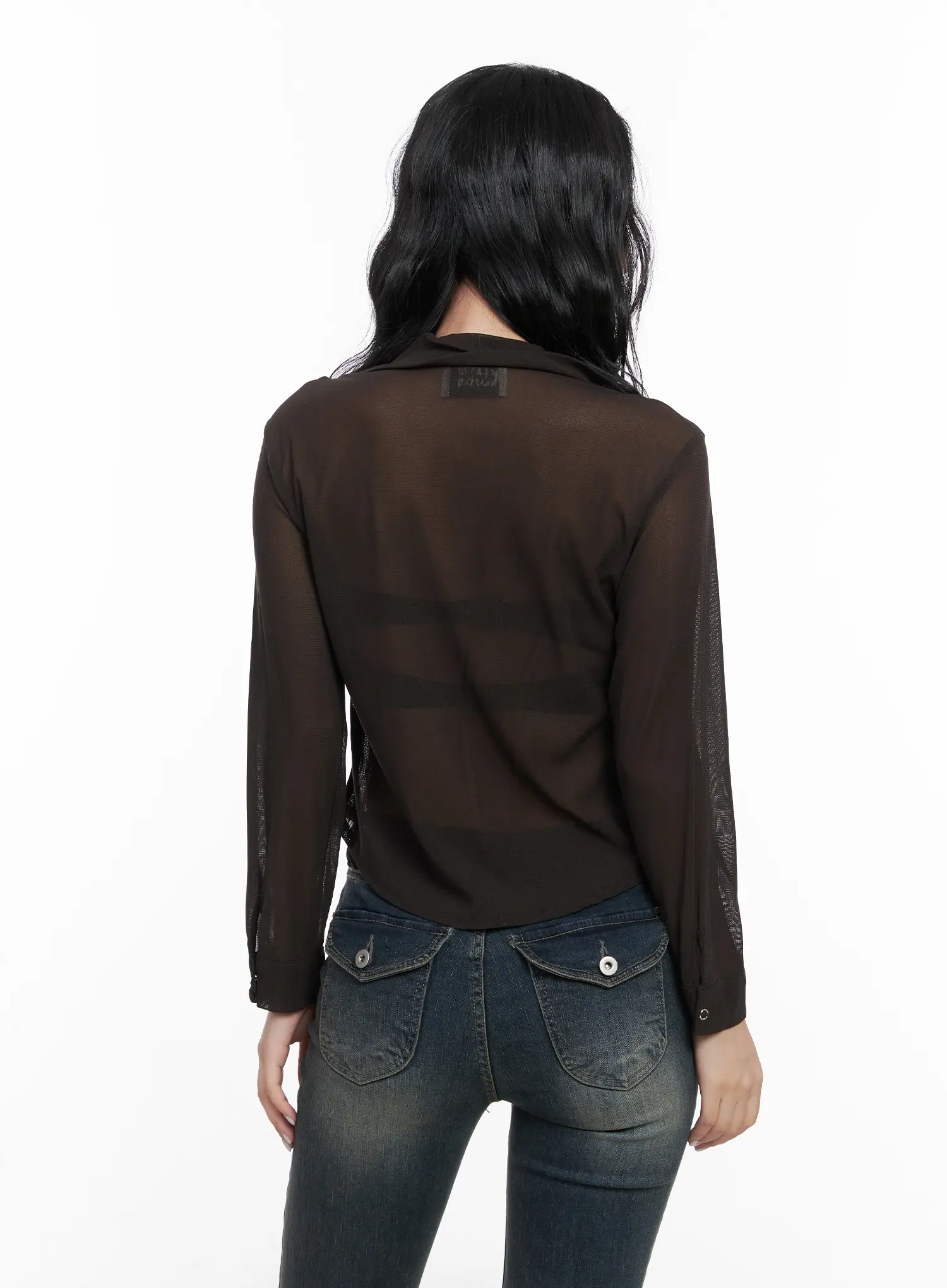 Sheer Button-Up Collar Blouse CN514 - Image 6