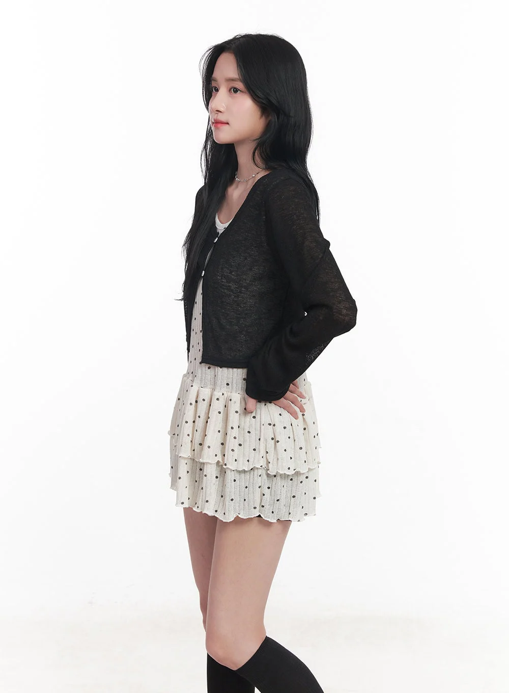 Sheer Buttoned Crop Cardigan CY526 - Image 6