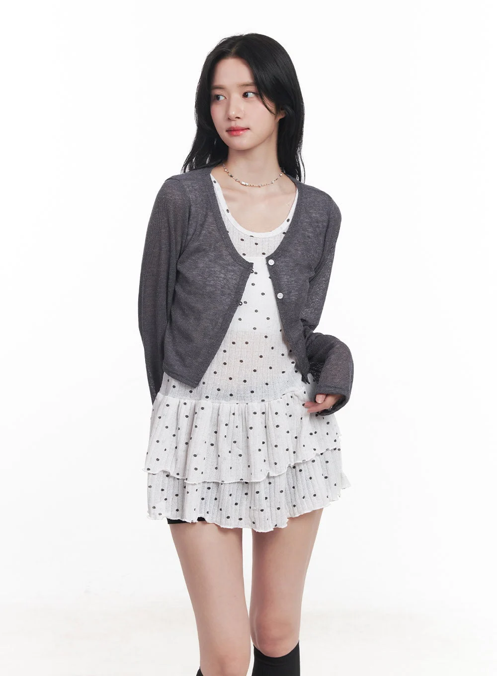 Sheer Buttoned Crop Cardigan CY526 - Image 9