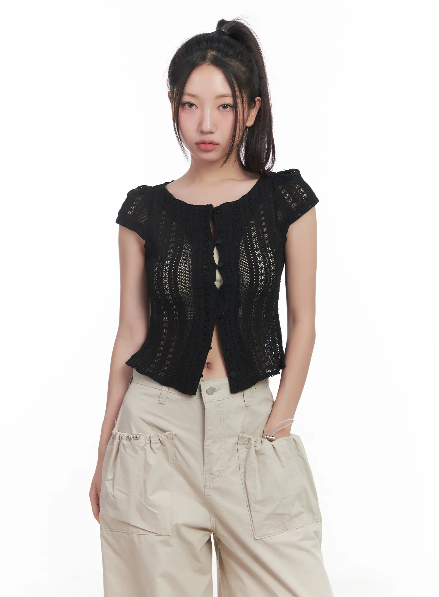 Sheer Buttoned Cropped Shirt CU516 - Image 12