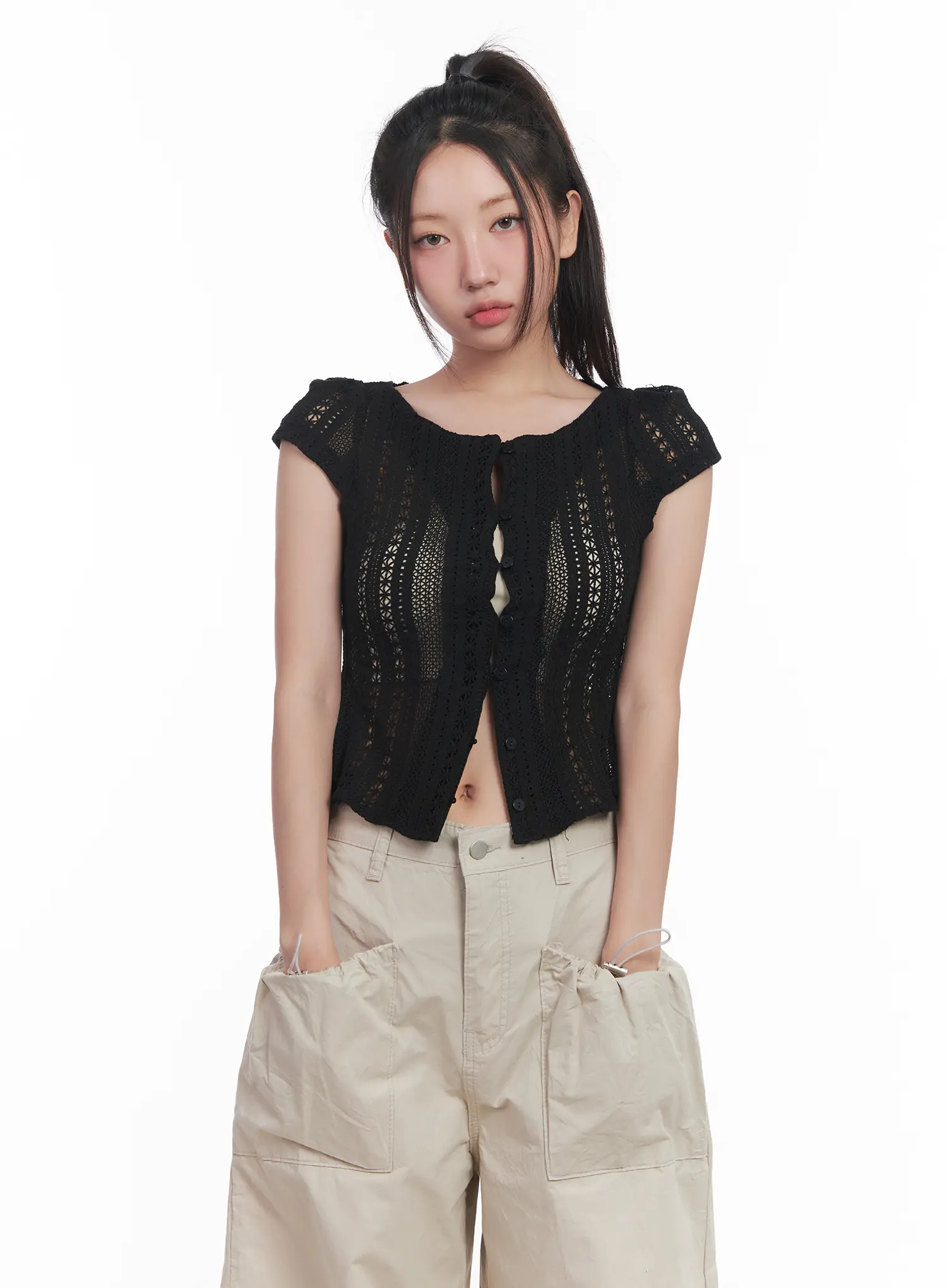 Sheer Buttoned Cropped Shirt CU516 - Image 2