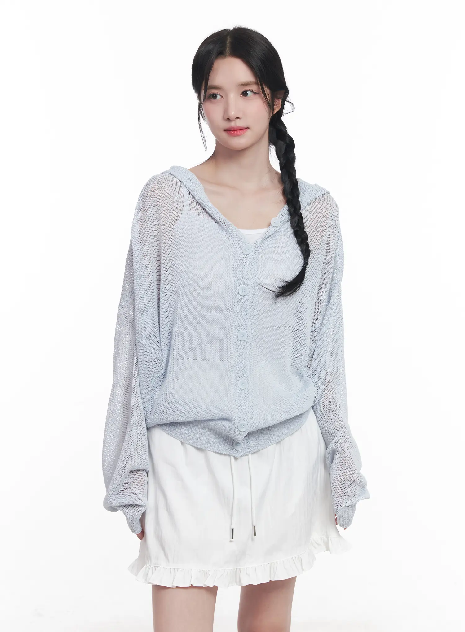 Sheer Buttoned Hooded Cardigan CU523 - Image 2