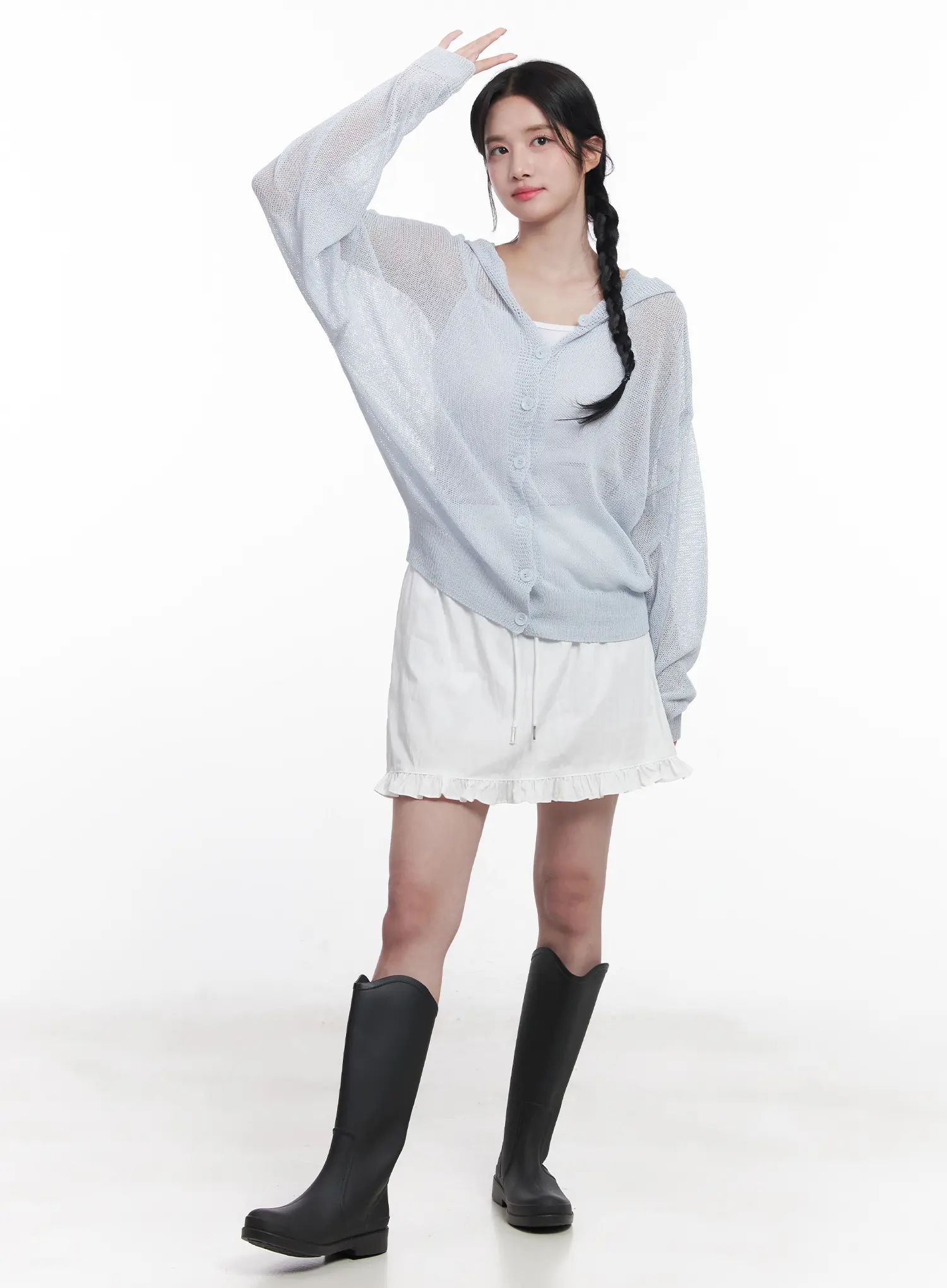 Sheer Buttoned Hooded Cardigan CU523 - Image 3