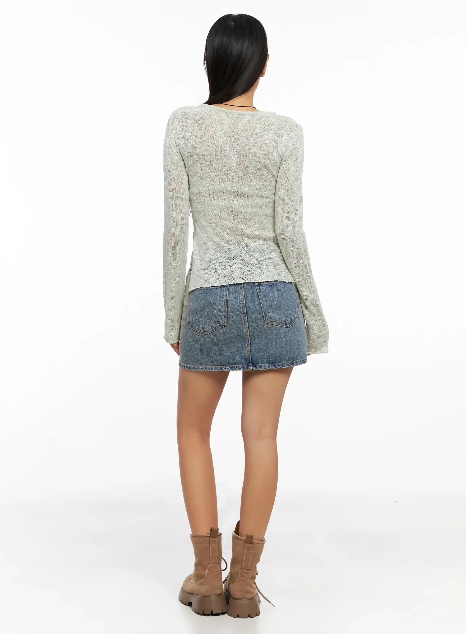 Sheer Buttoned Neck Long Sleeve Top IG527 - Image 10