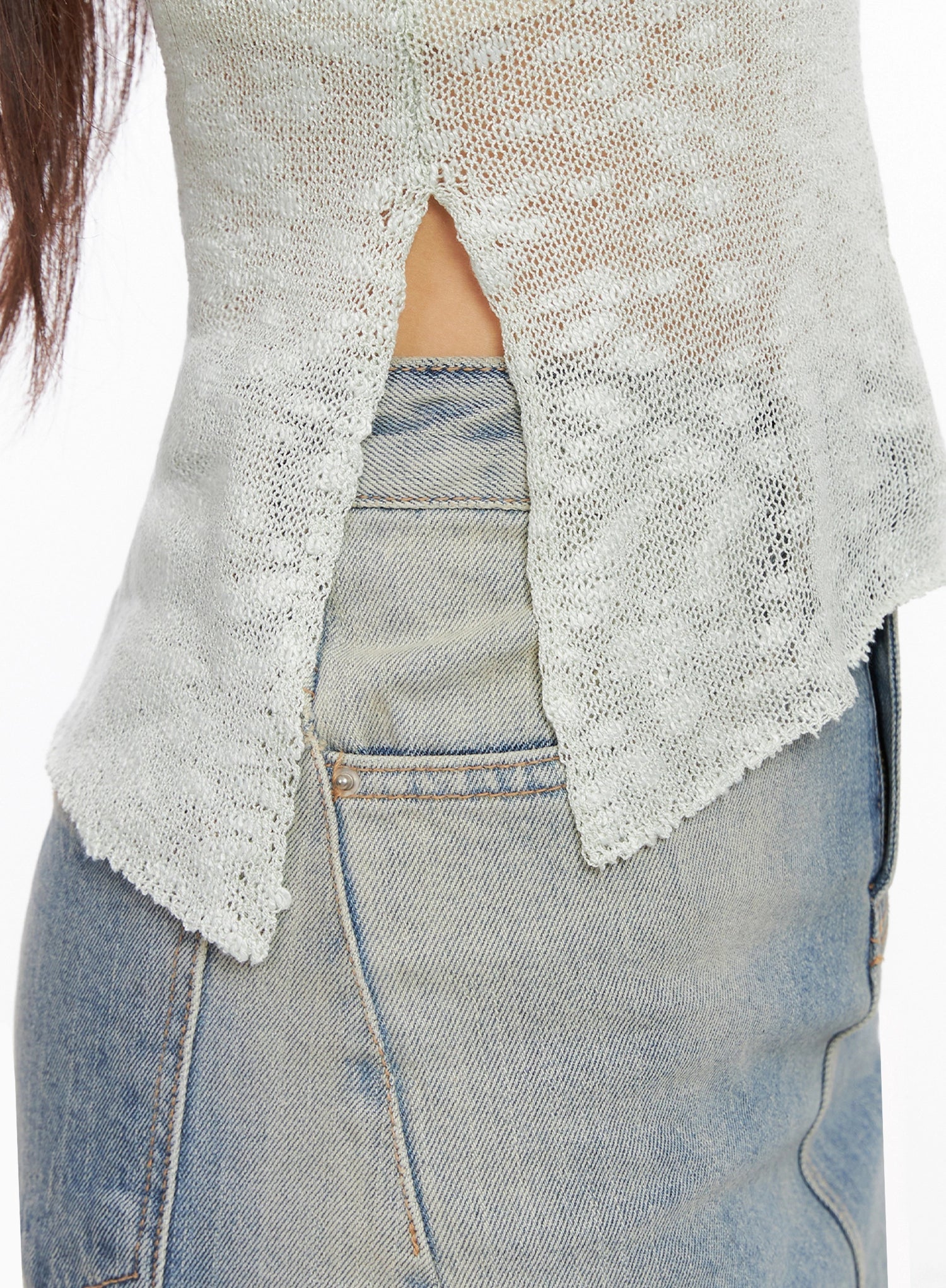 Sheer Buttoned Neck Long Sleeve Top IG527 - Image 7