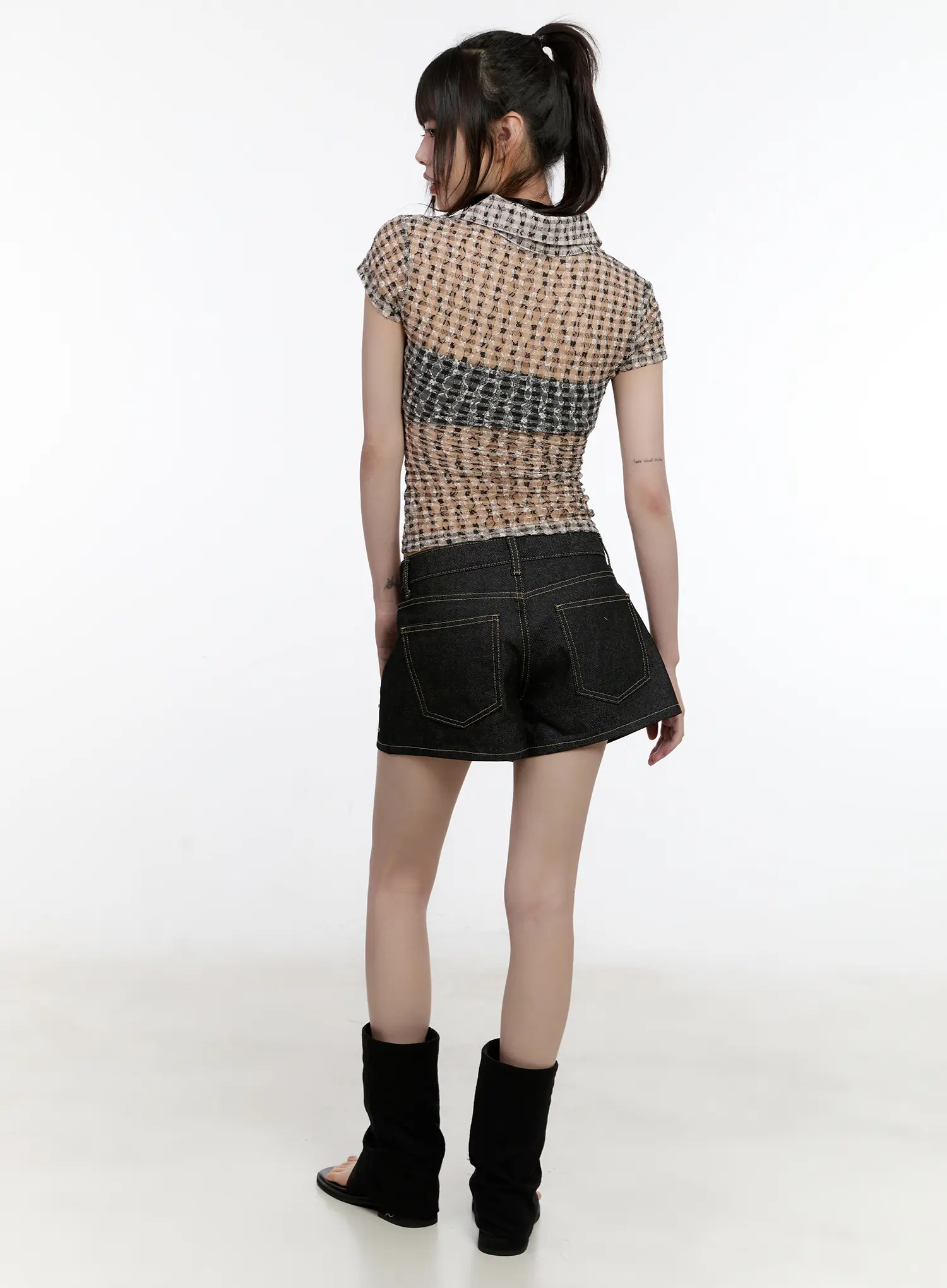 Sheer Checked Collar Tee CL504 - Image 7