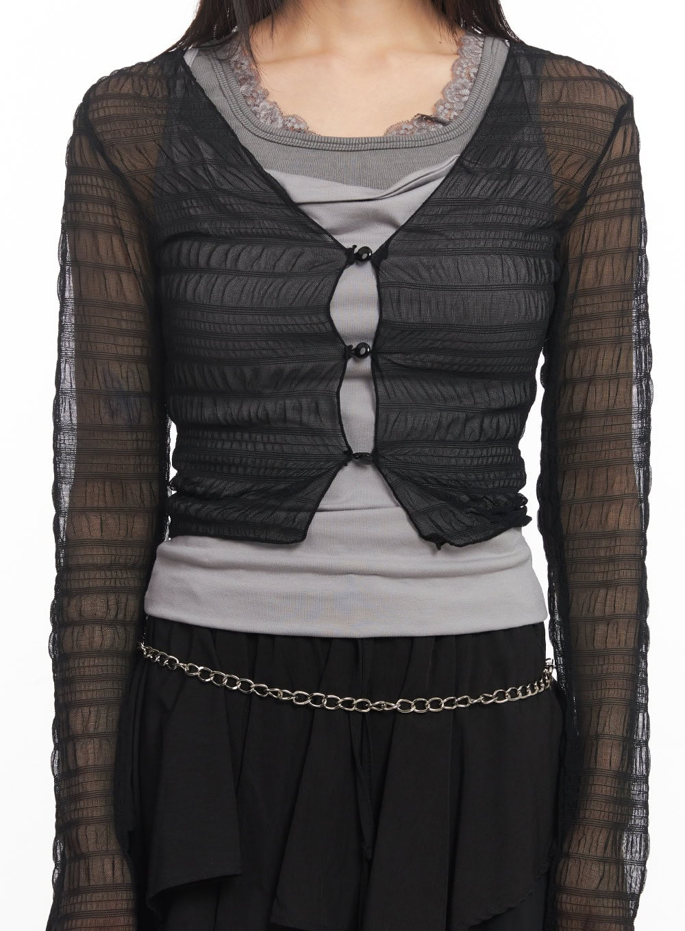 Sheer Chic Buttoned Cardigan CA523 - Image 8
