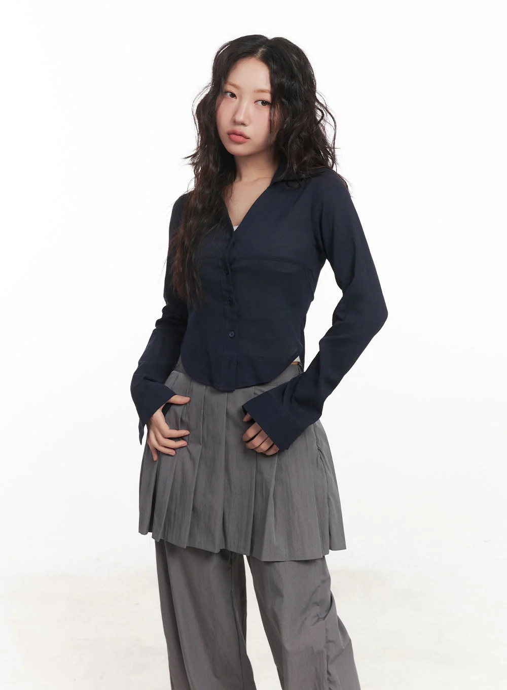 Sheer Collared Button-Down Shirt CA518 - Image 11