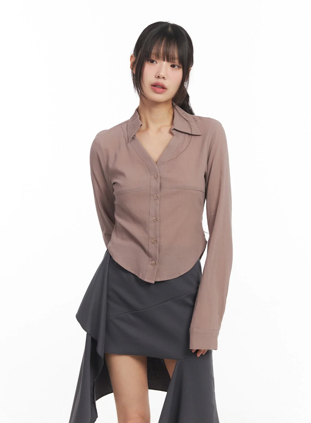 Sheer Collared Button-Down Shirt CA518 - Image 12
