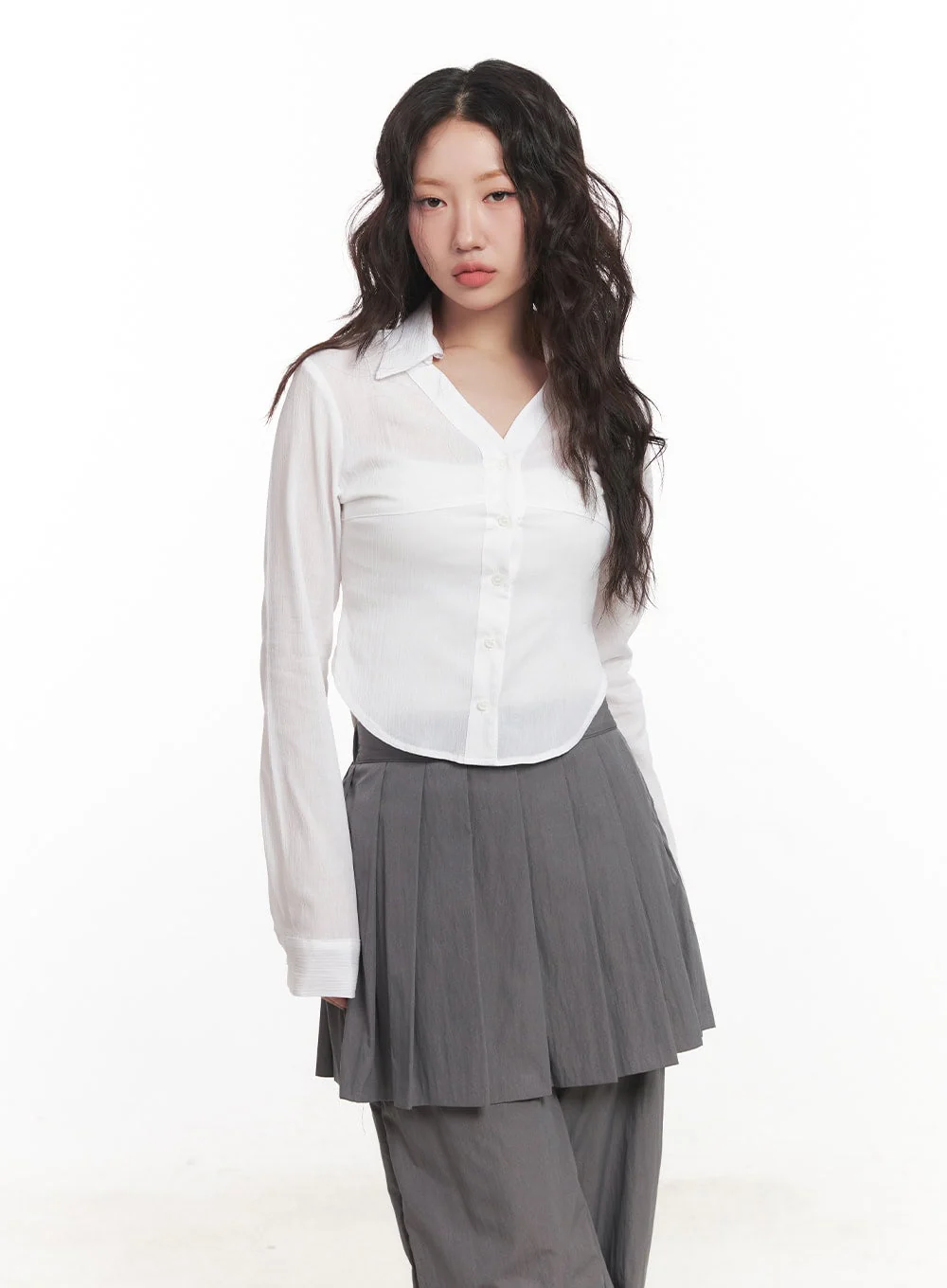 Sheer Collared Button-Down Shirt CA518 - Image 7