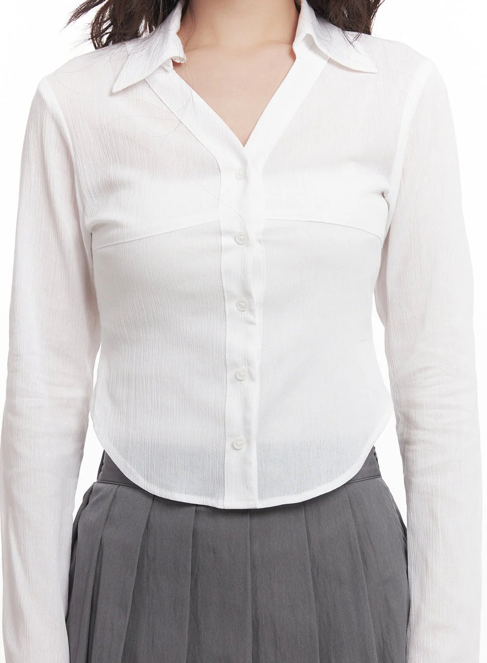 Sheer Collared Button-Down Shirt CA518 - Image 9