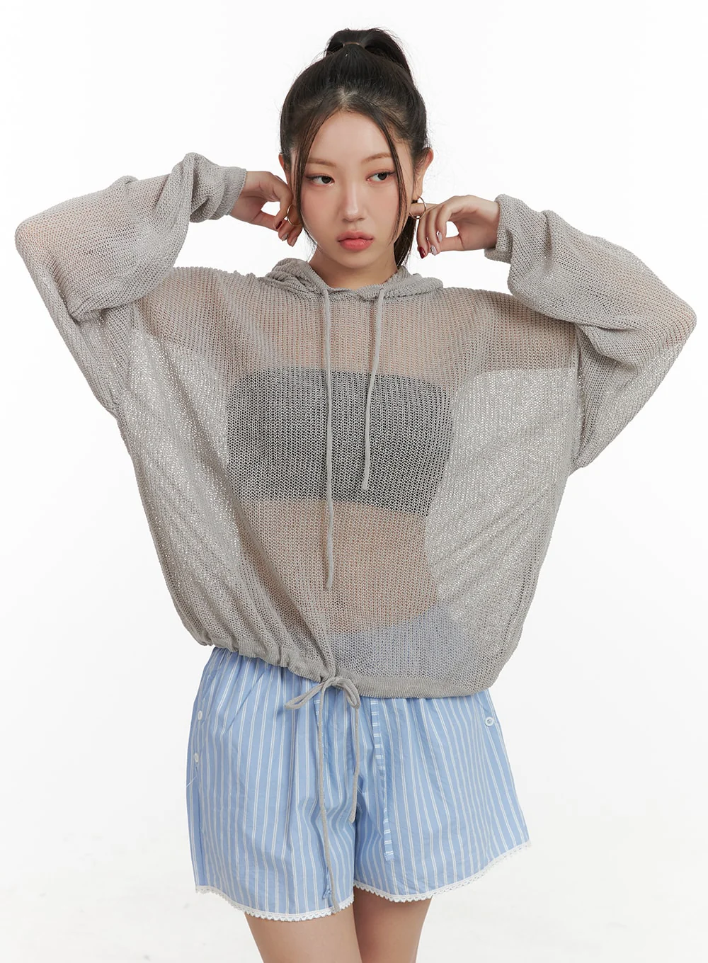 Sheer Drawstring Hoodie OA416 - Image 3