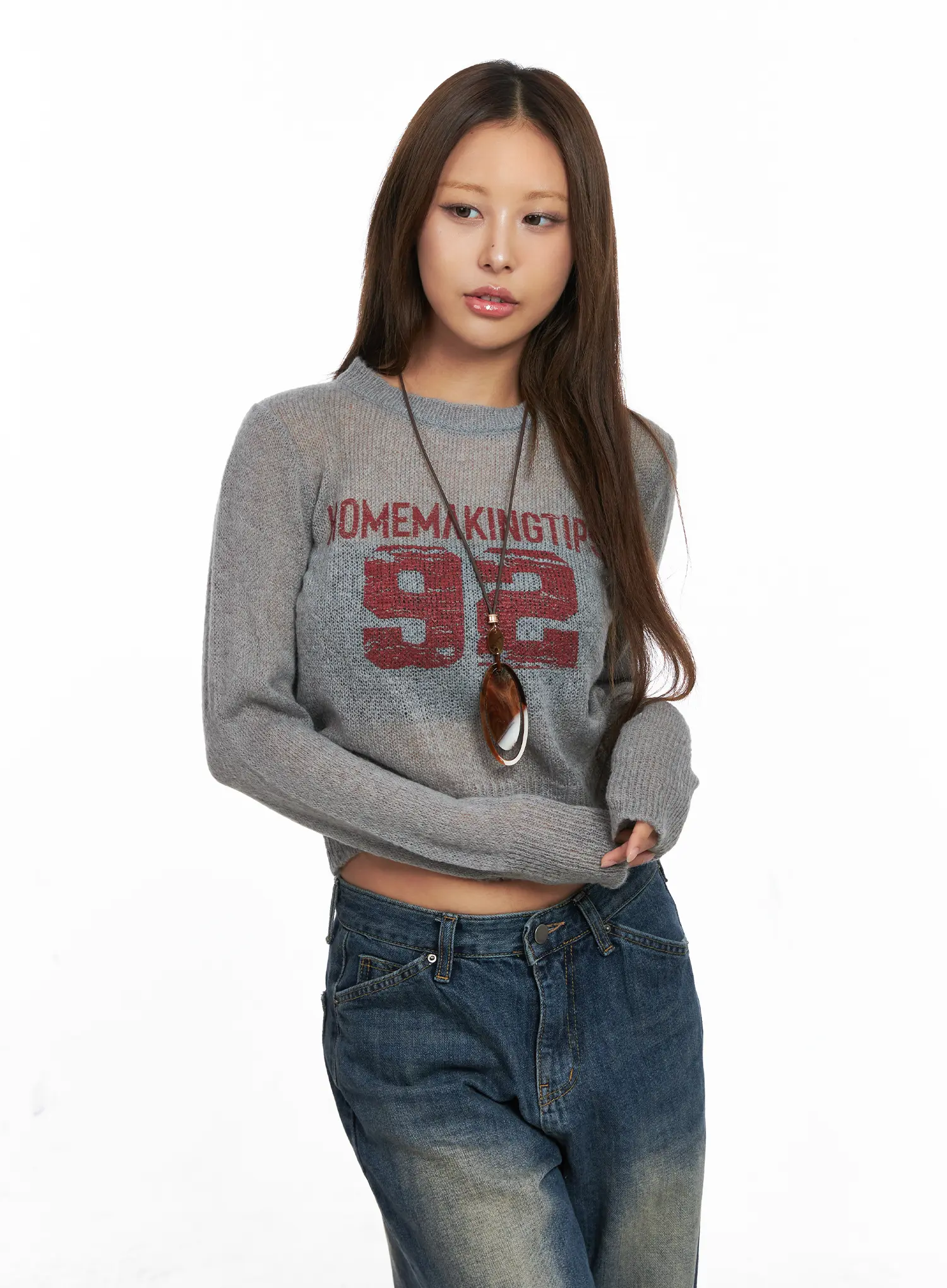 Sheer Graphic Cropped Sweater CO510 - Image 11
