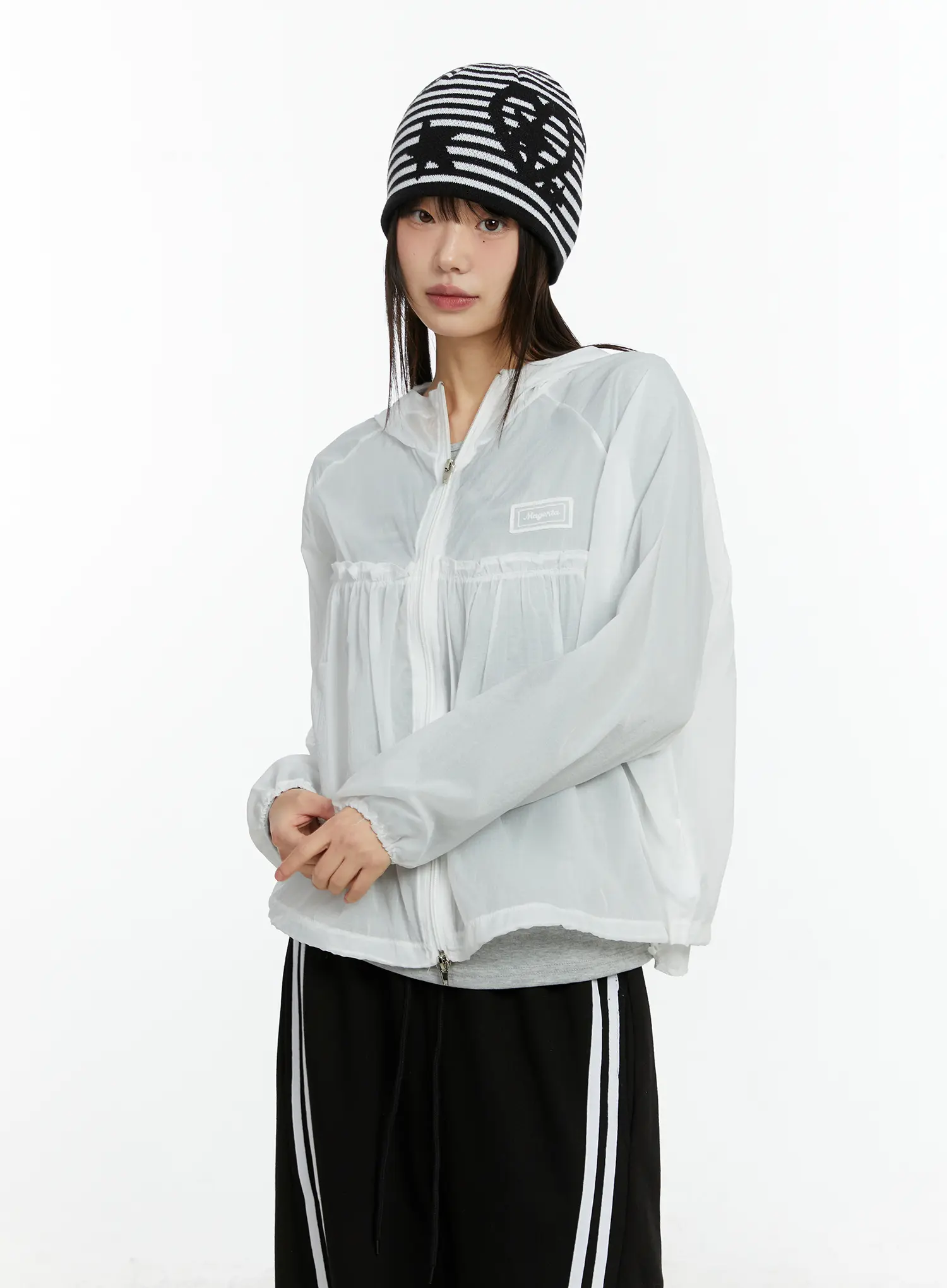 Sheer Hooded Zip Up Jacket CF510 - Image 5