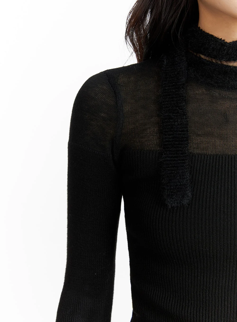 Sheer Knit Top with Matching Scarf CF415 - Image 2