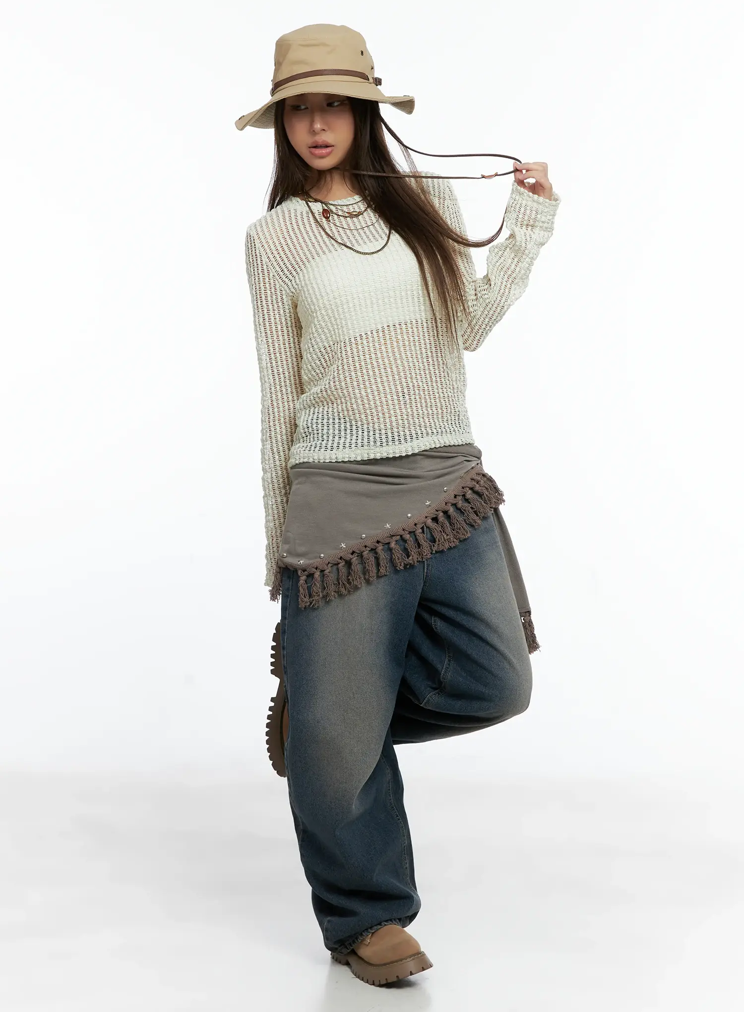 Sheer Mesh Knit Pullover CS504