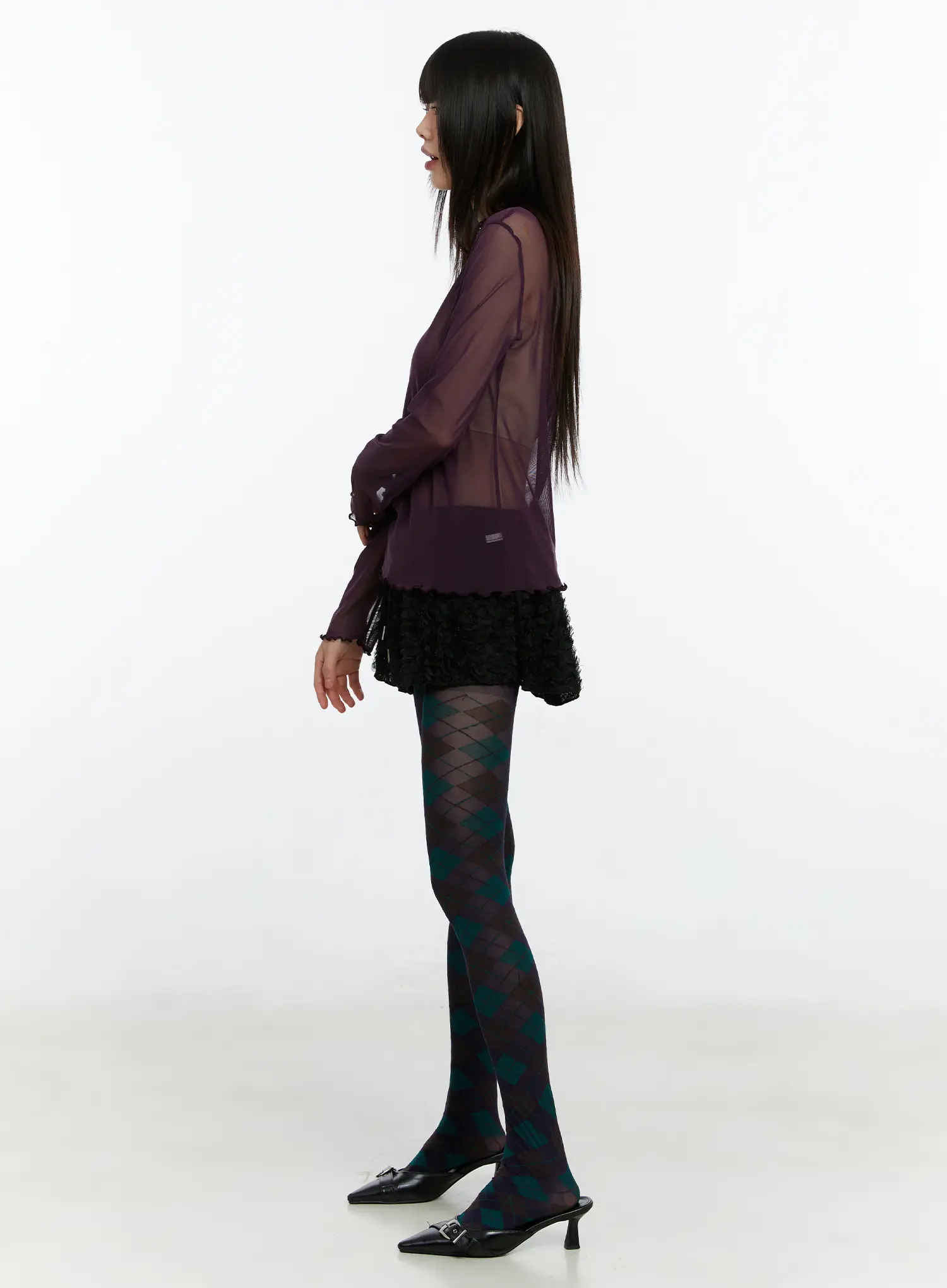 Sheer Mock Neck Long Sleeve Top CF509 - Image 4