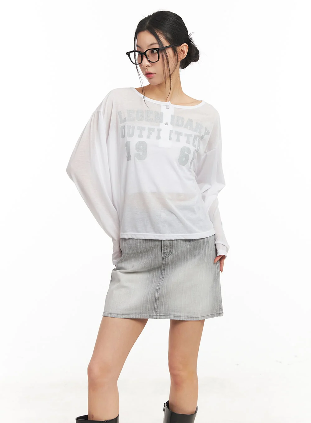 Sheer One-Shoulder Buttoned Tee CM503 - Image 10