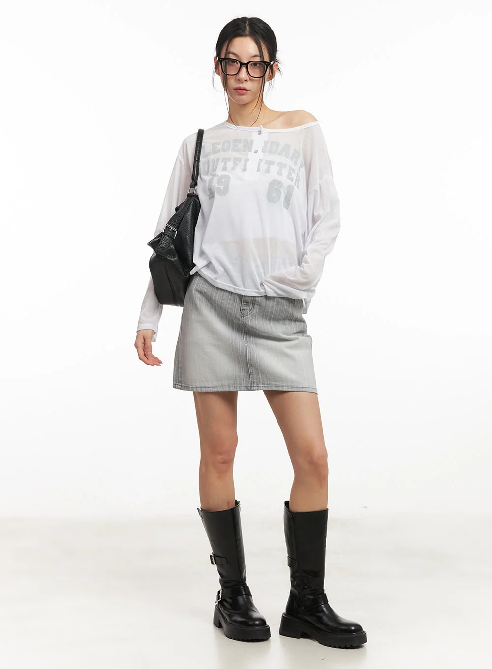 Sheer One-Shoulder Buttoned Tee CM503 - Image 2