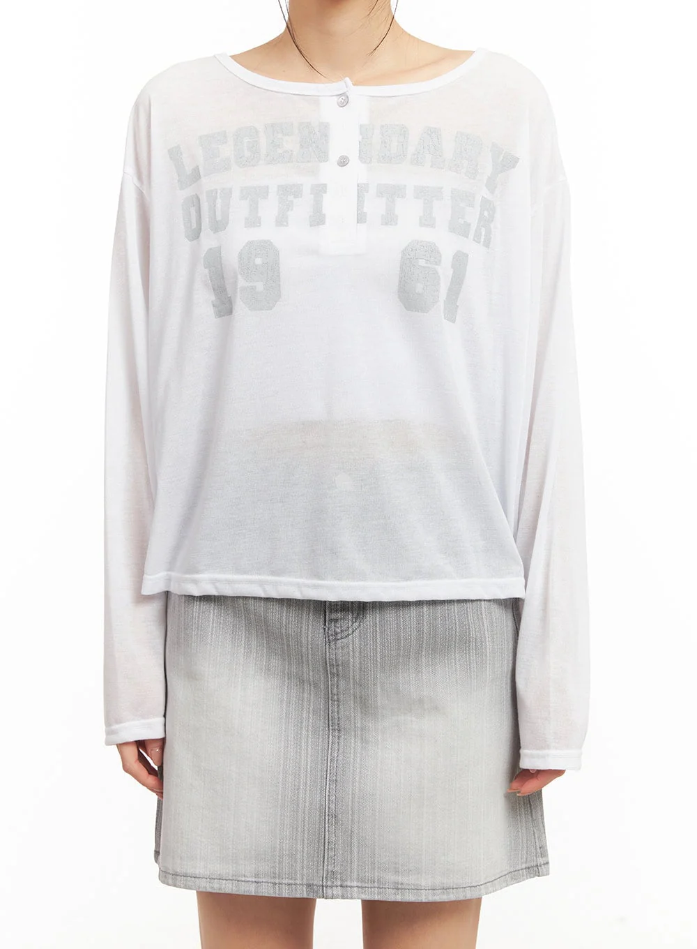 Sheer One-Shoulder Buttoned Tee CM503 - Image 9