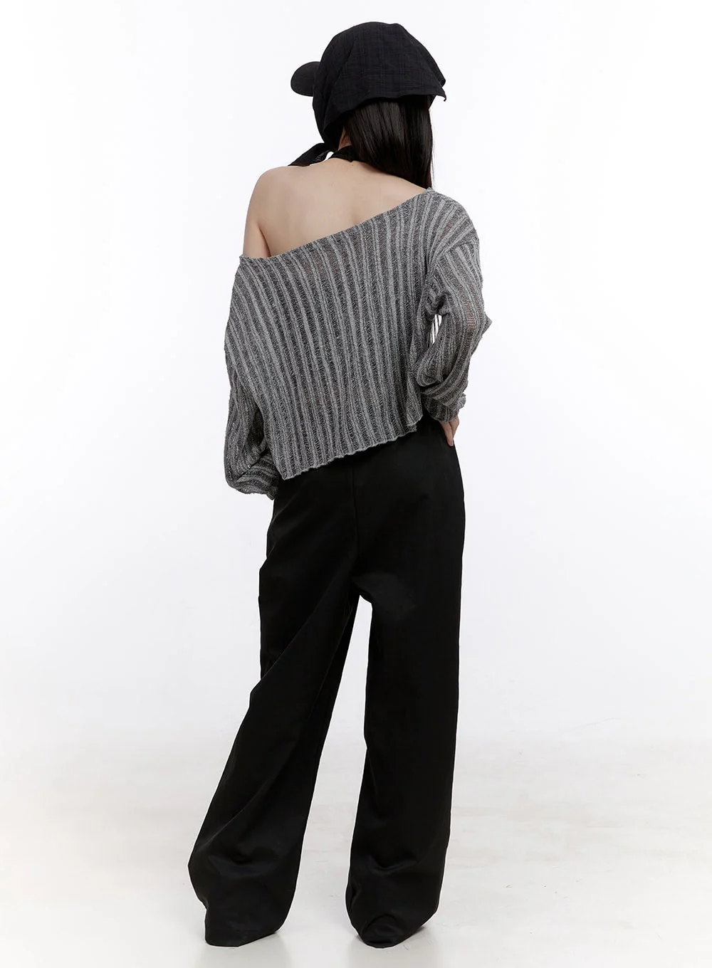 Sheer One-Shoulder Crop Sweater CF511 - Image 4