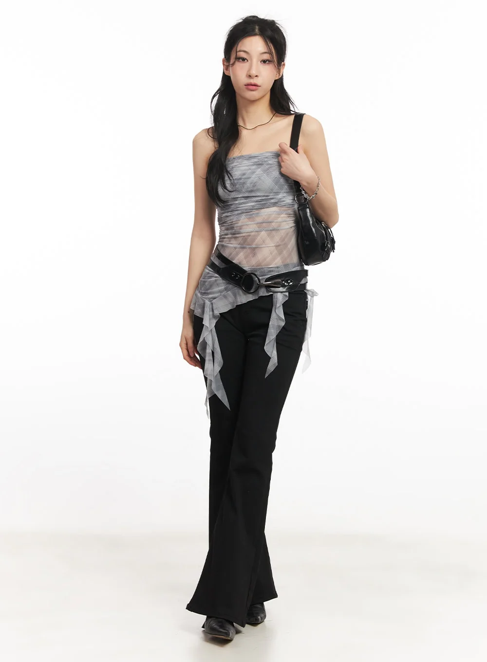 Sheer Plaid Ruffle Tube Top CA514 - Image 8