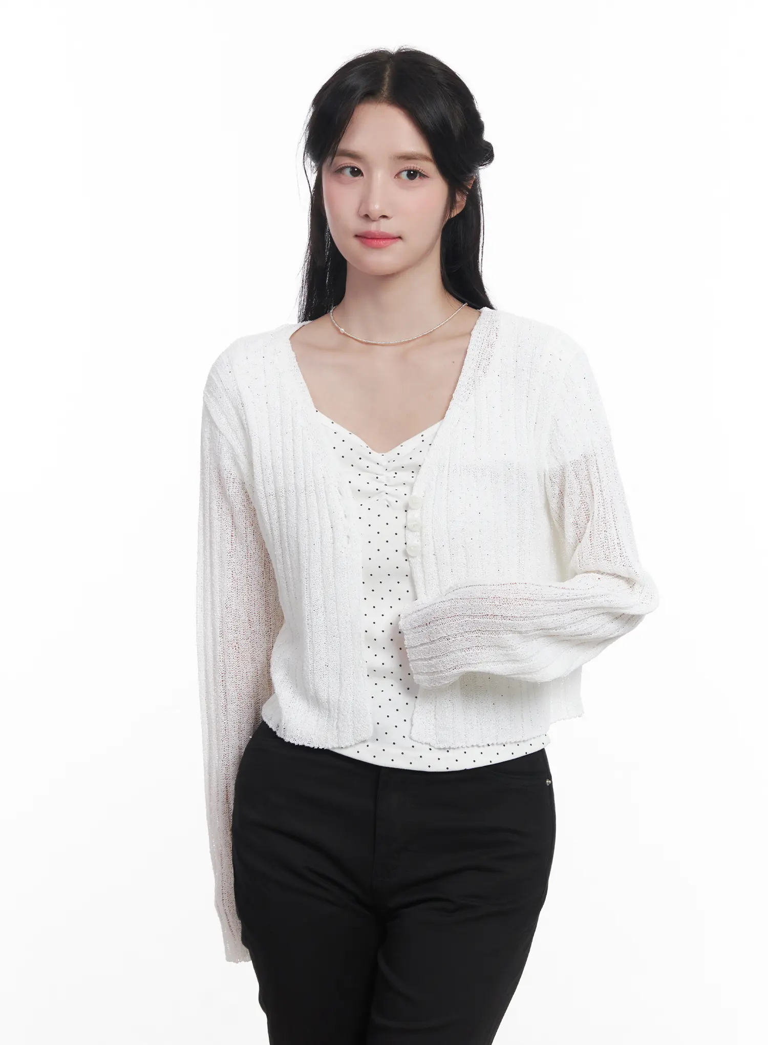 Sheer Ribbed Cardigan CU525 - Image 12