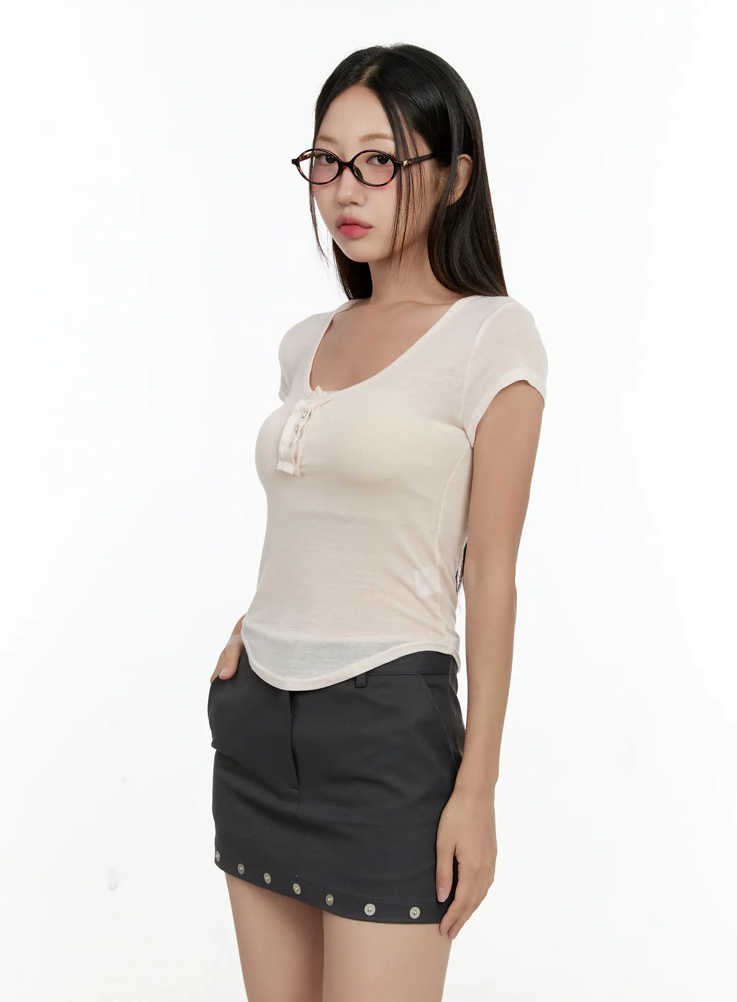 Sheer Short-Sleeve Snap Top CG501 - Image 10
